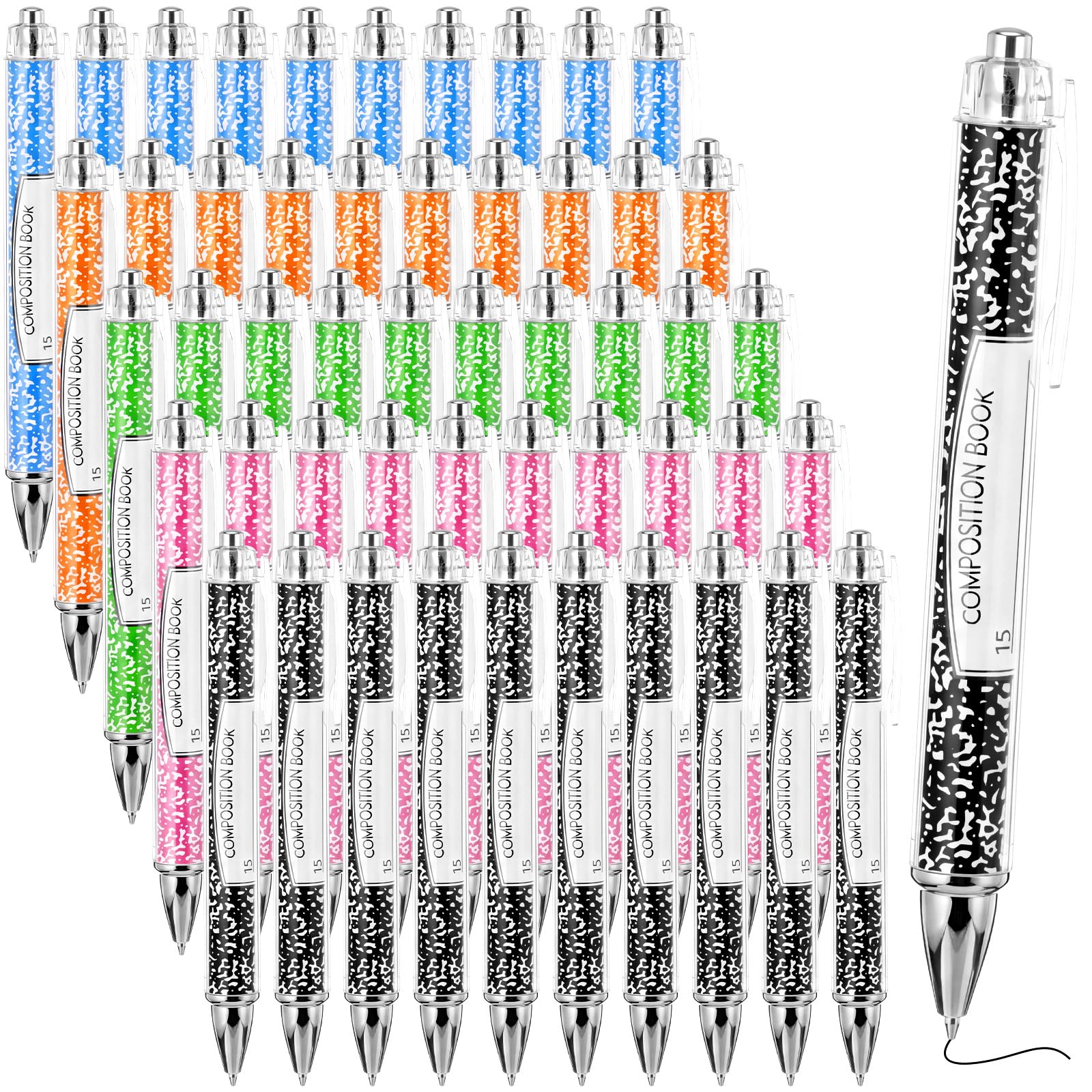 Dispowreath 50 szt. długopisów Welcome Back to School Bulk Ballpoint Pens First Day of School Composition Notebook Style Party Favors czarny atrament wkład do nagród w klasie