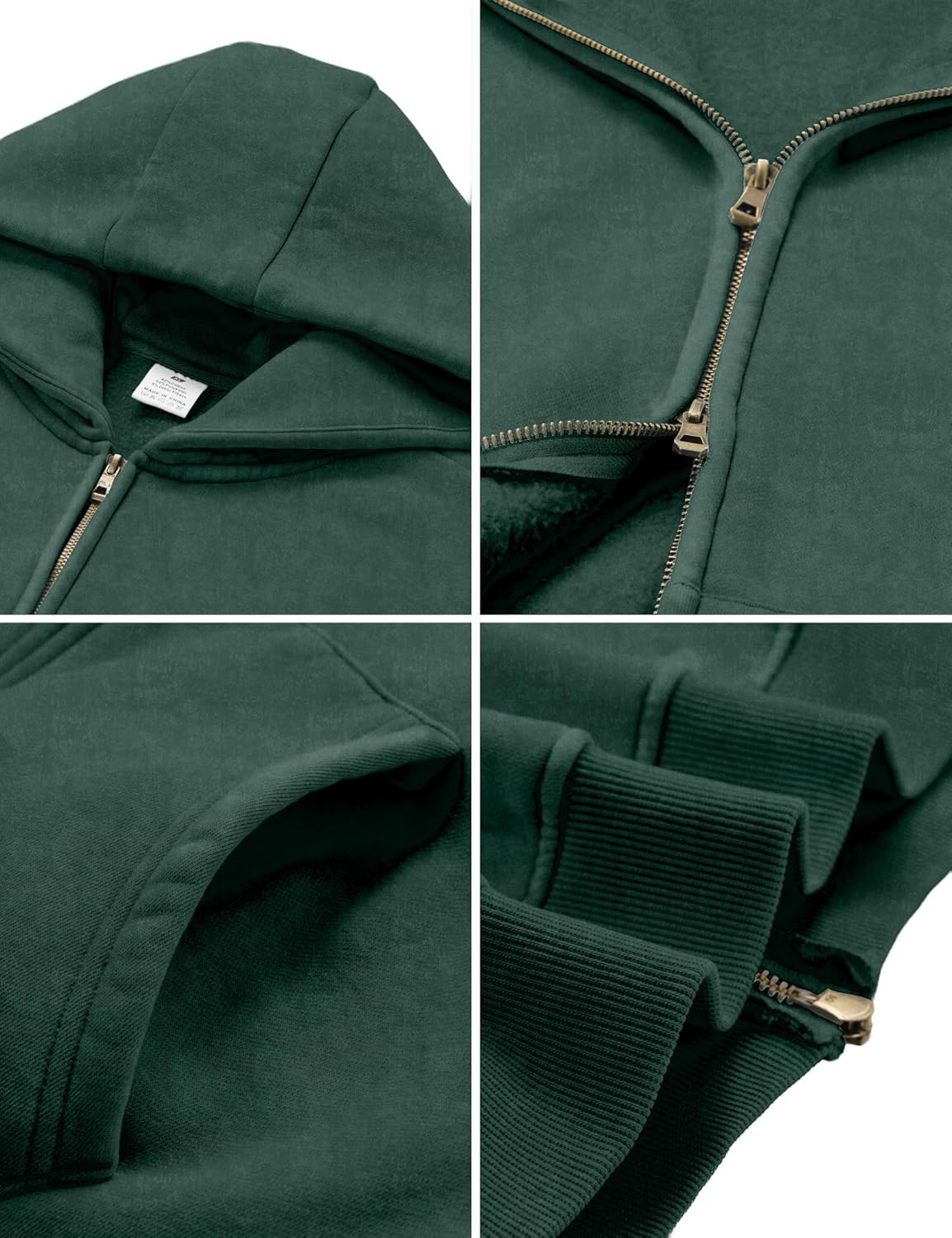 FAIABLE Mens Womens Double Zip Up Hoodie Oversized Acid Wash Hoodie Heavyweight Fleece Cotton Zipper Sweatshirt Vintage - Image 6