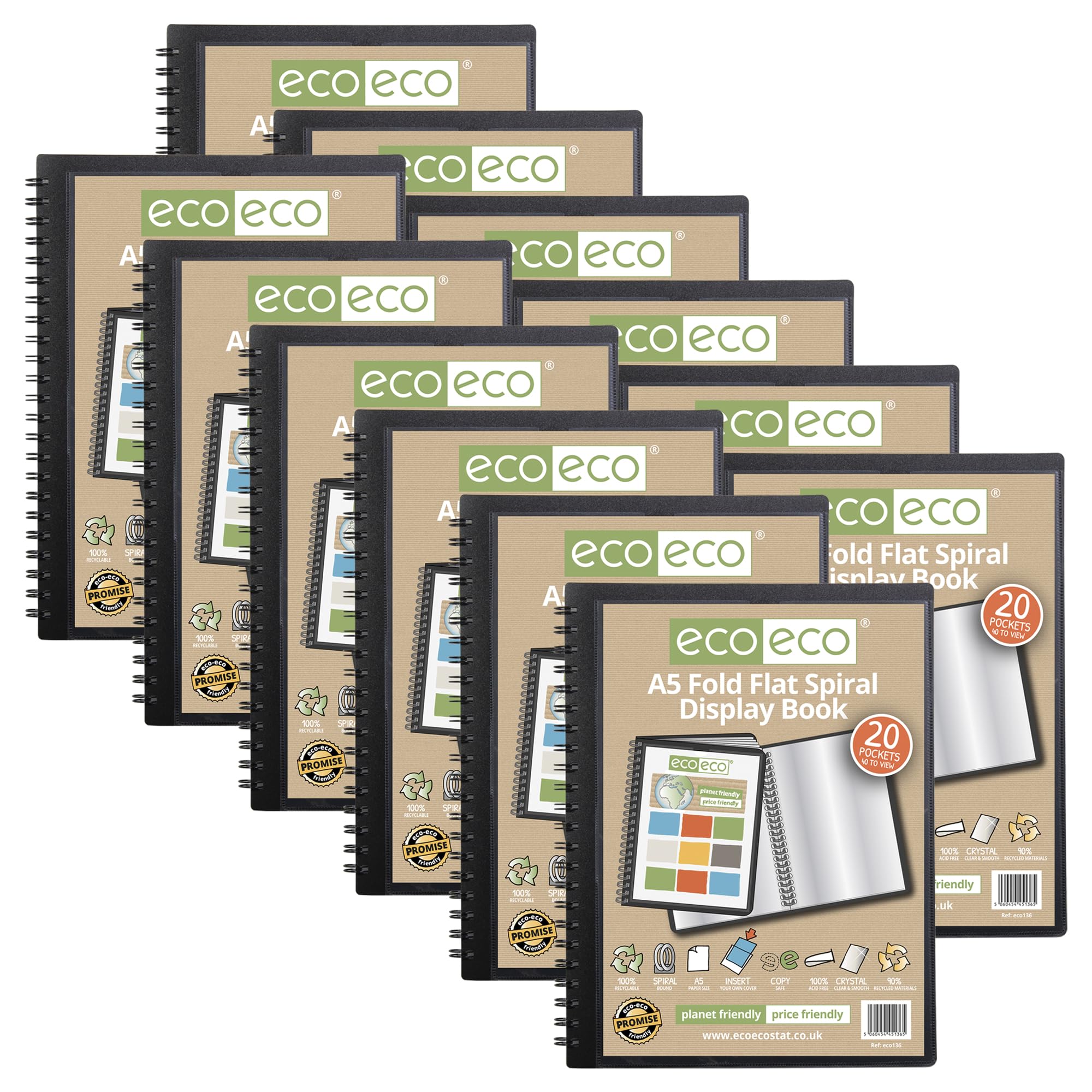 Lot De 2 Protège-Documents A5 à Spirales Eco-eco - 20 Pochettes 50% Recyclés Pour Classement
