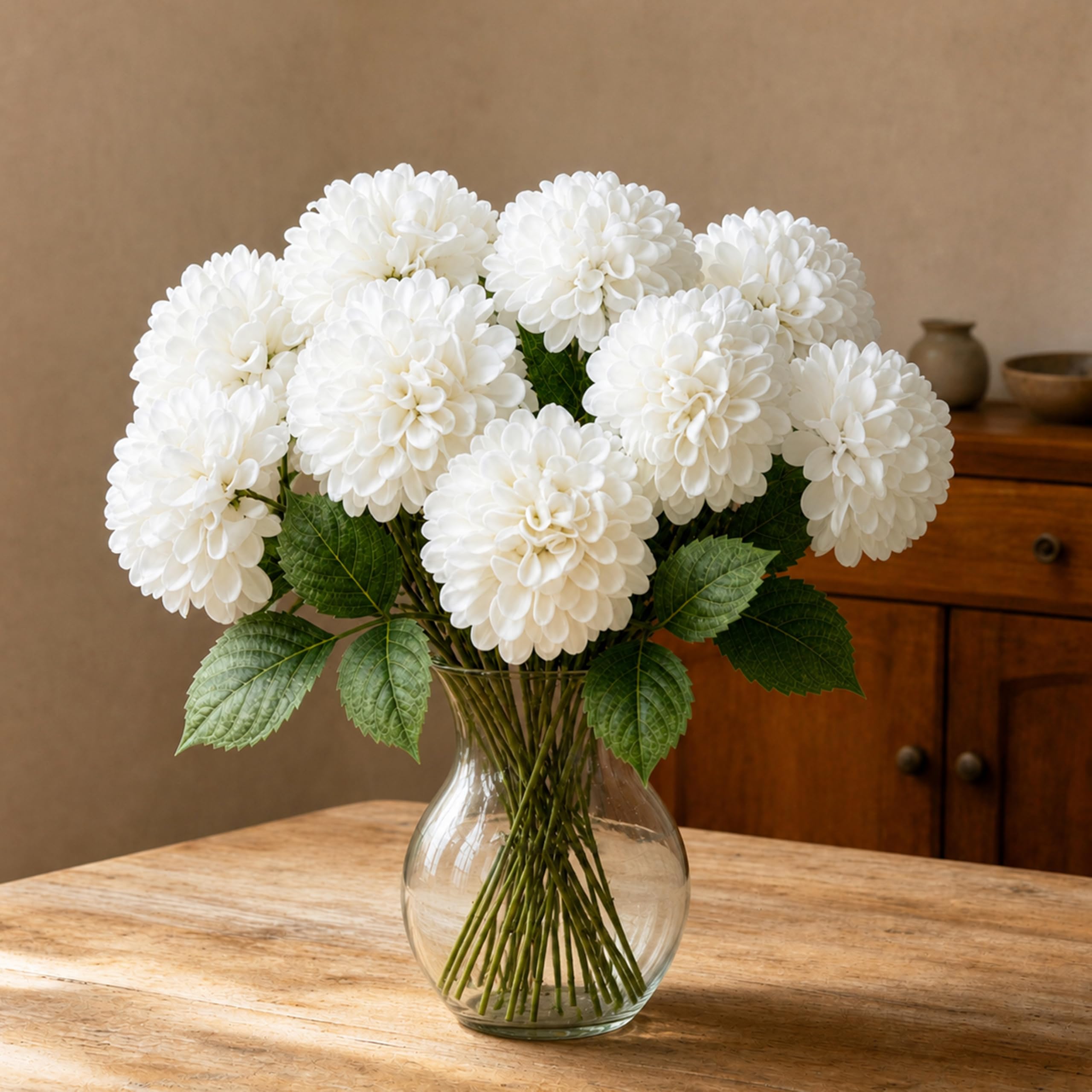 XIANNVXI 12 Pcs White Artificial Chrysanthemum Flowers Ball with Stems&Box