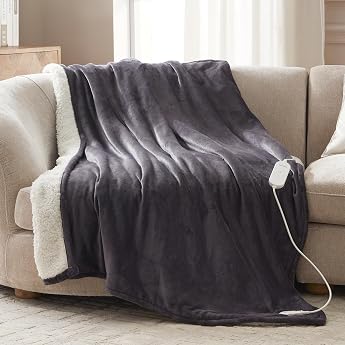 Electric Blanket 130 x 180 cm Electric Blanket with Automatic Shut-Off Heat Blanket with 9 Heat Settings and 10 Hour Timer Memory Function Overheating Protection Electric Cuddly Blanket for Bed Dark Grey Flannel