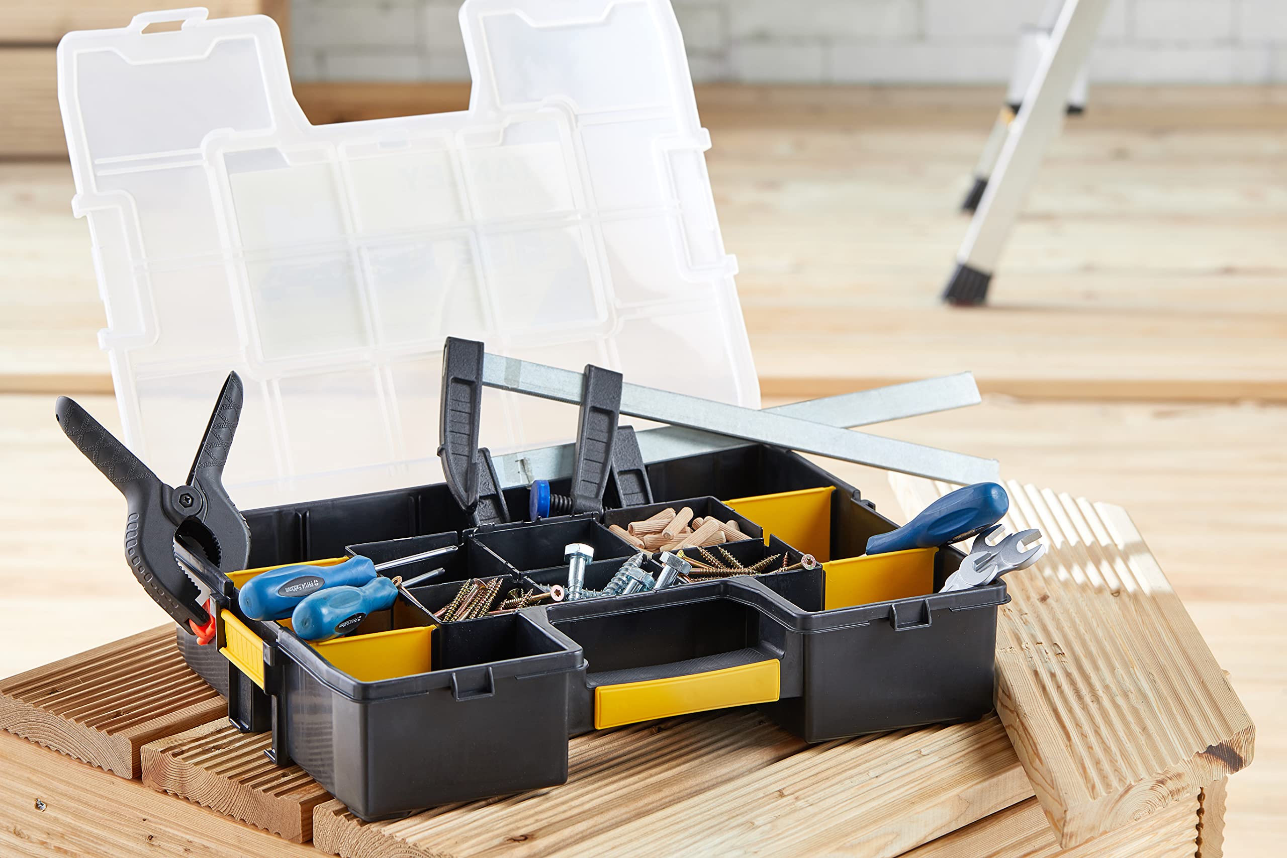 STANLEY SORTMASTER Organisateur d'outils à 12 compartiments, Organisateur d'outils professionnel étanche avec compartiments amovibles, pour le rangement de petites pièces et d'outils, 1-94-745