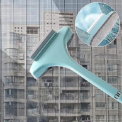 HKV Multifunctional Screen Brush 2 in 1 Mesh Cleaning Brush & Wiper with Extended Handle Window Cleaning Brush Net Cleaner Double-Sided Window Cleaner Window Mesh Cleaner, Multi Color,(Screen Brush)