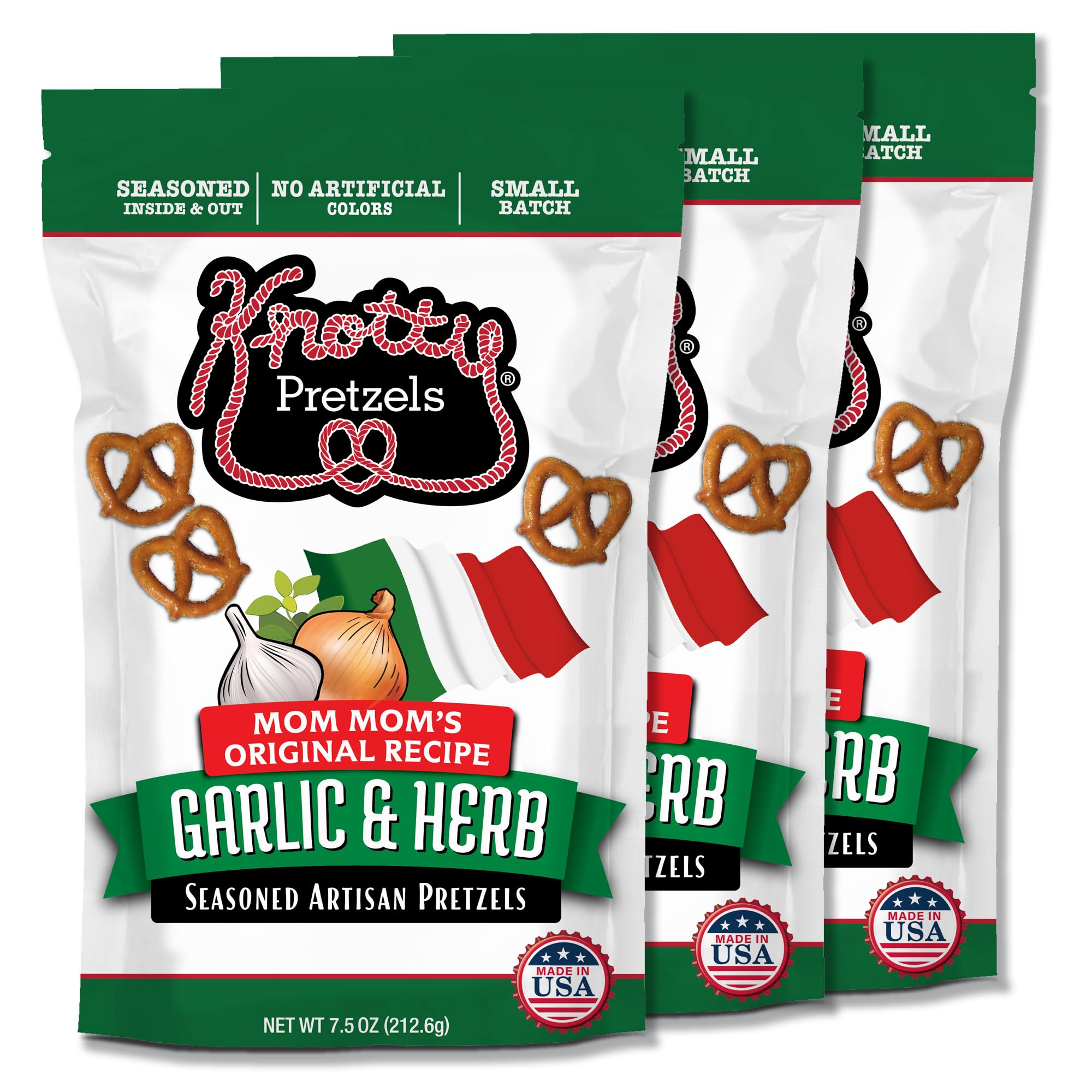 Knotty Pretzels "The Official Pretzel of Beer" 7.5 oz Individual Seasoned Pretzels in Resealable Pretzel Snack Bags, The Perfect Pairing for Beer,