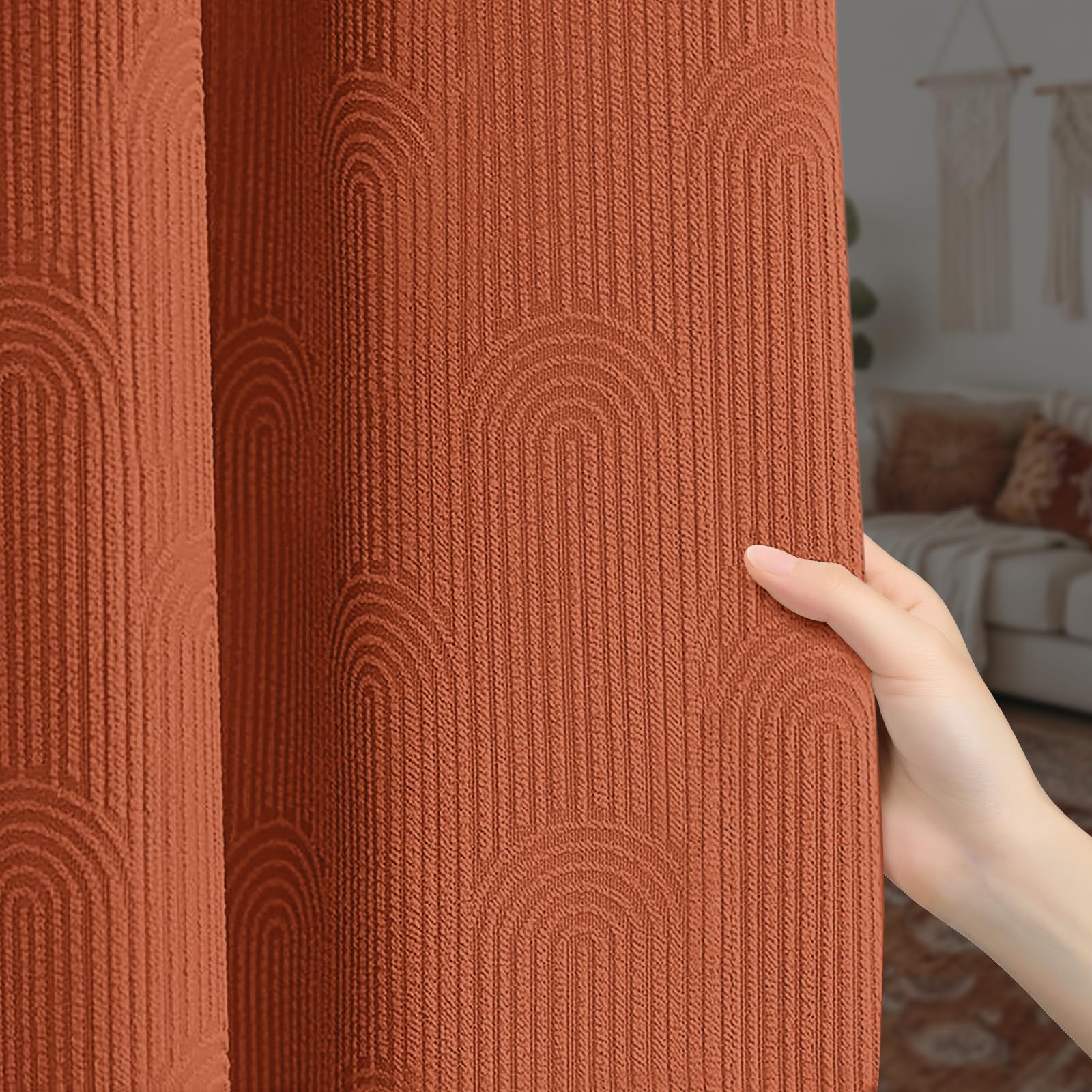 Photo 1 of XOGUIBO Burnt Orange Boho Blackout Curtains 84 Inch Long Terracotta Curtains for Living Room 2 Panels Vintage Farmhouse Mid Century Rustic Black Out Drapes Rustic Patterned Western