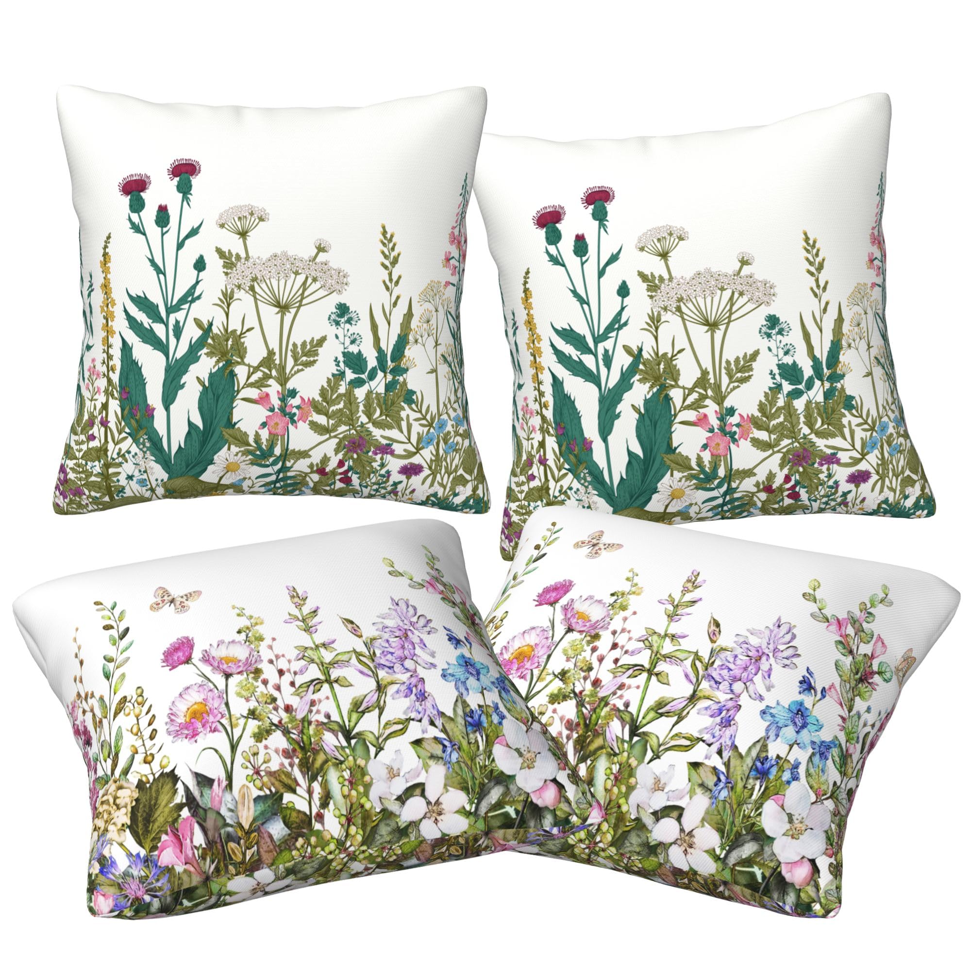CCOCND Wildflowers Throw Pillow Covers 18x18 Set of 4 Farmhouse Decorative Pillow Covers Floral Outdoor Patio Pillow Cases Cushions Cover for Living