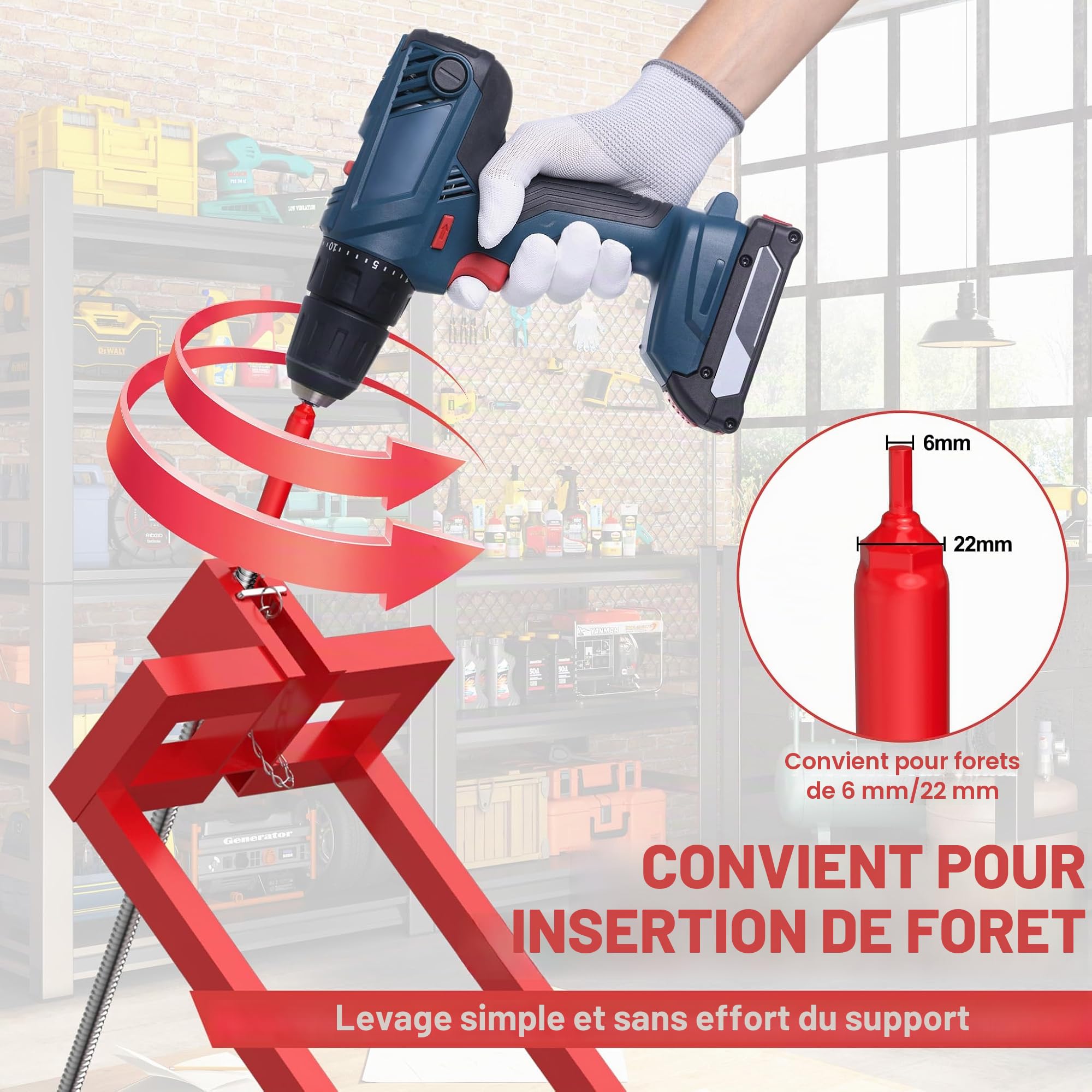 Dispositif de levage, élévateur pour tondeuse, élévateur d'entretien, élévateur télescopique, pour tondeuse, tracteurs de jardin, rouge, charge jusqu'à 400 kg