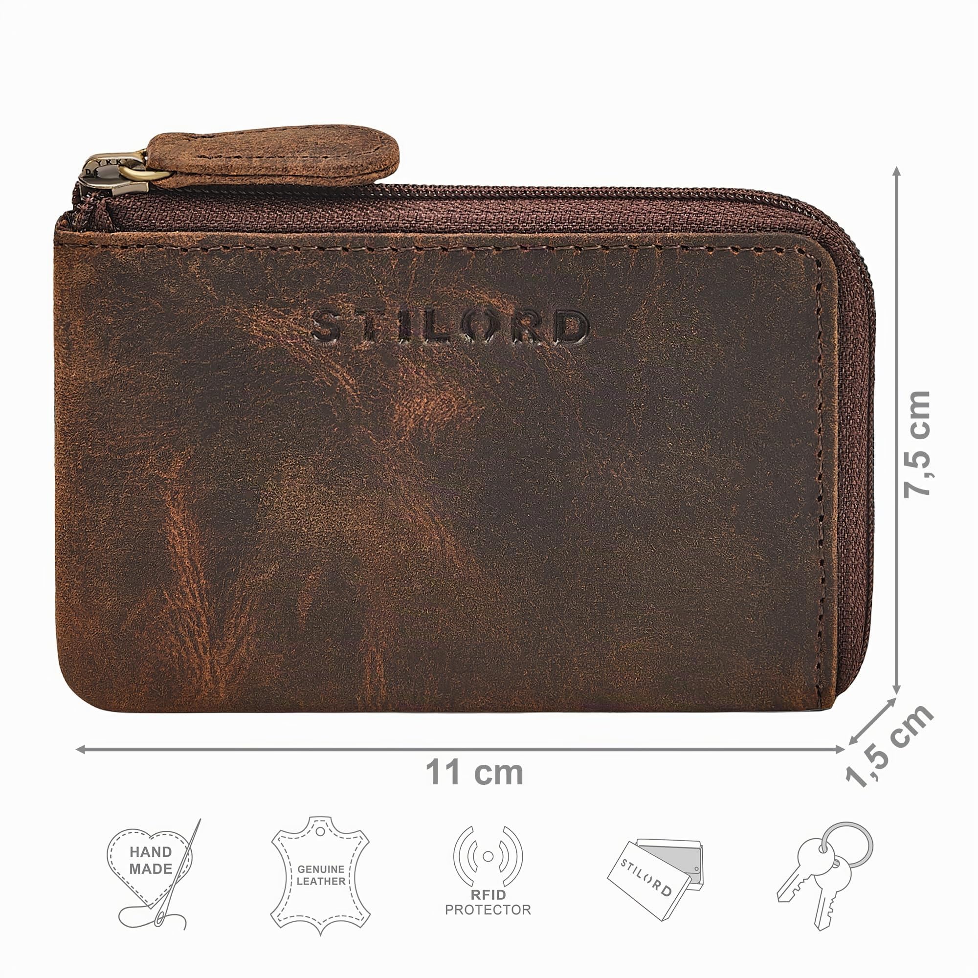 STILORD Keyon Porte Clef Voiture Cuir Veritable Elegant - Mini Porte Monnaie Femme & Homme pour Cartes et Pièces - Porte-Clés et Porte Carte avec Blocage RFID Couleur:Kreta - Brun