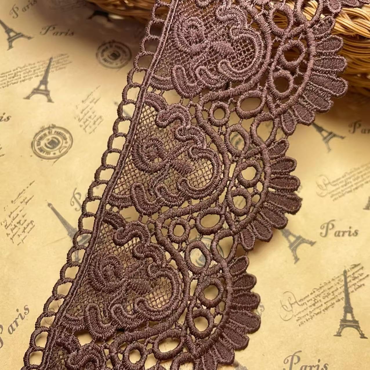 9CM Width Europe Crown Pattern Inelastic Embroidery Lace Trim,Curtain Tablecloth Slipcover Bridal DIY Clothing/Accessories.(4 Yards in one Package)(Brown) — image 1