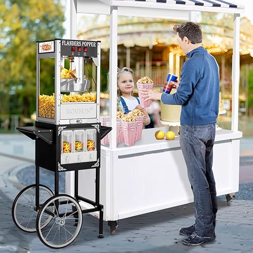 Miniatura 8 de Máquina de palomitas de maíz ROVSUN con carro, ruedas y hervidor de 8 onzas, hace hasta 32 tazas, máquina de palomitas con dispensadores de