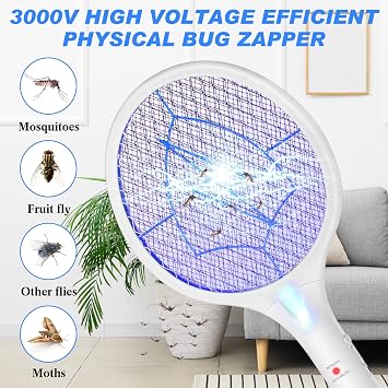 Electric Fly Swatter 2 in 1 USB Rechargeable, 3000v,2 Pcs
