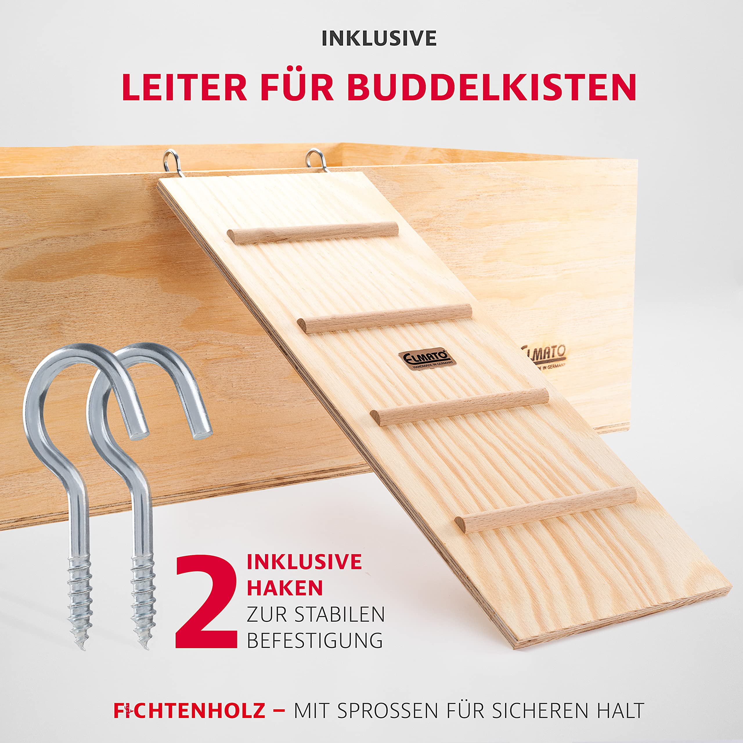 Elmato 12090 Buddelkiste Buddelbox Sandbad mit Leiter und 5kg Sand, 53x38x21cm