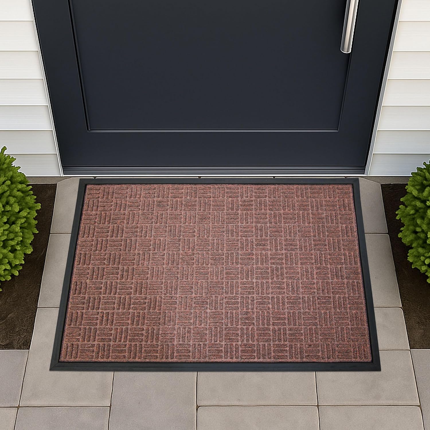 ULTRALUX Premium Indoor Outdoor Door Mat 31” x 47” Absorbent, Strong, Non-Slip Entry Rug Heavy Duty Rubber Backed Doormat, Brown Dirt Barrier Entrance Mat