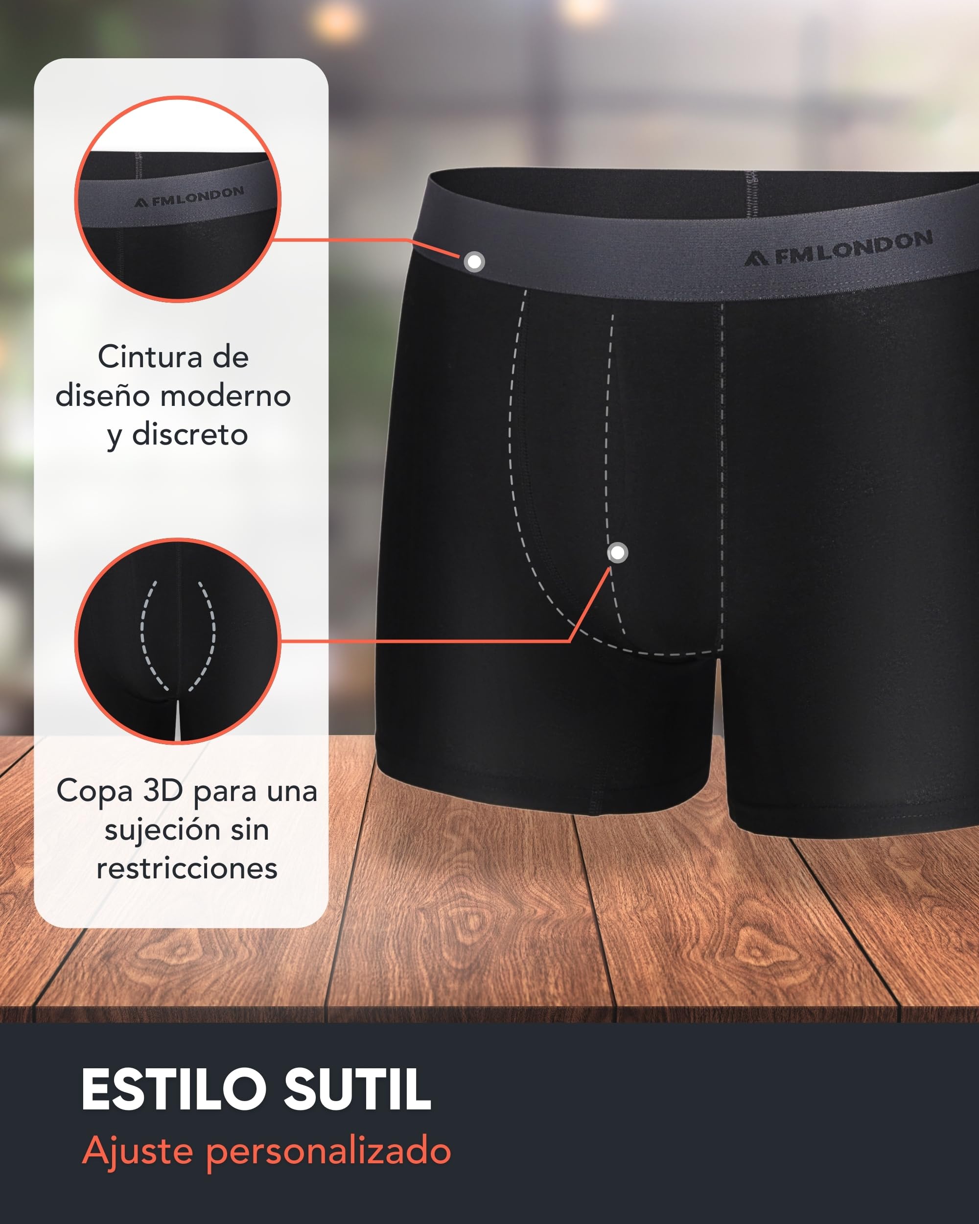 FM London Pack de 7 Calzoncillos para Hombre, Sin Etiquetas – Bóxer de Algodón, Transpirables, Suaves y Elásticos