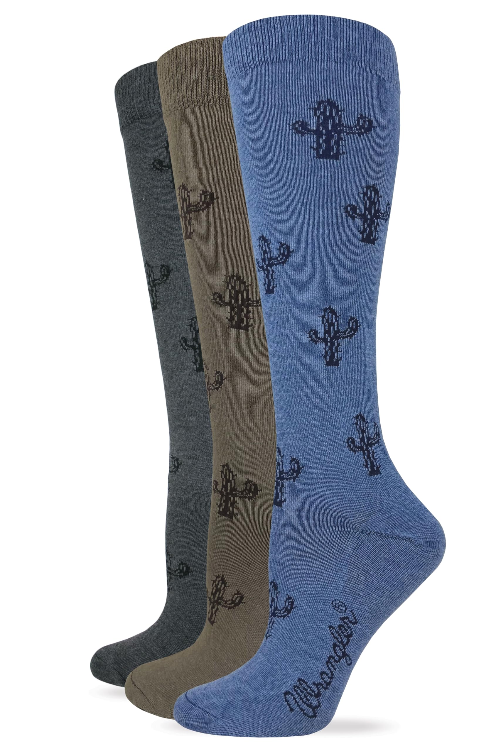 Ladies Cotton Blend Cactus Pattern Knee High Boot Socks 3 Pair Pack