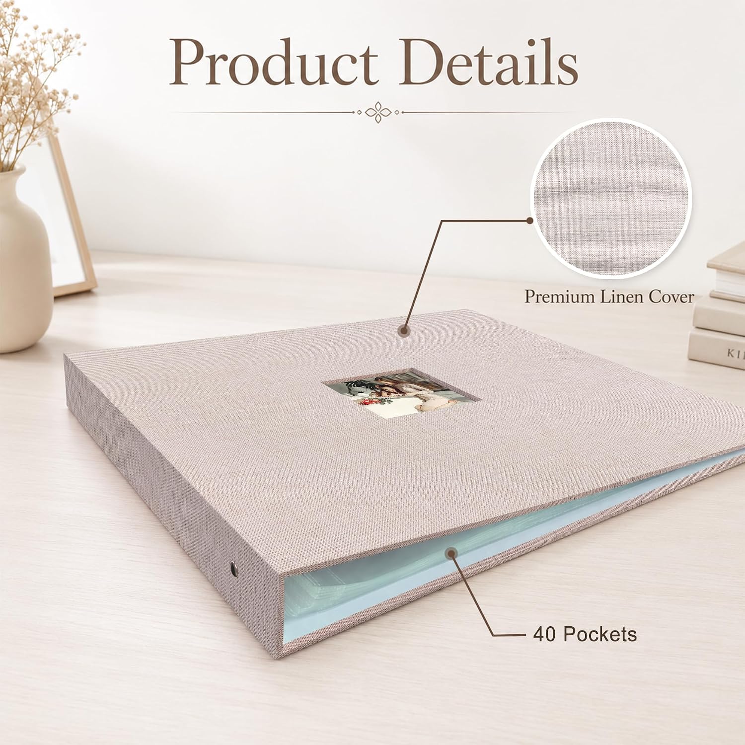 12"x12" DIY Scrapbook Photo Album with 80 Pages 40 Plastic Sleeves Beige