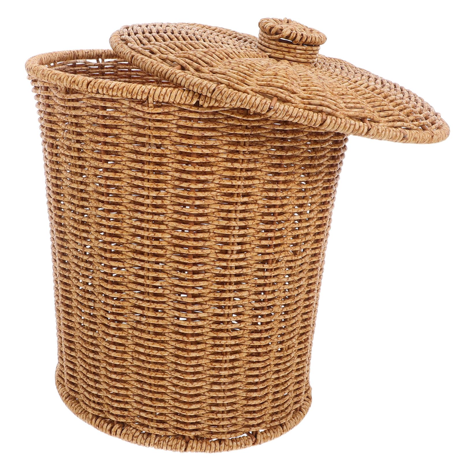 Cabilock Cesta Diseño Elegante y Apilable Tejida de Almacenamiento Solución Versátil con Tapa de Plástico y Hierro para Ropa y Objetos Domésticos