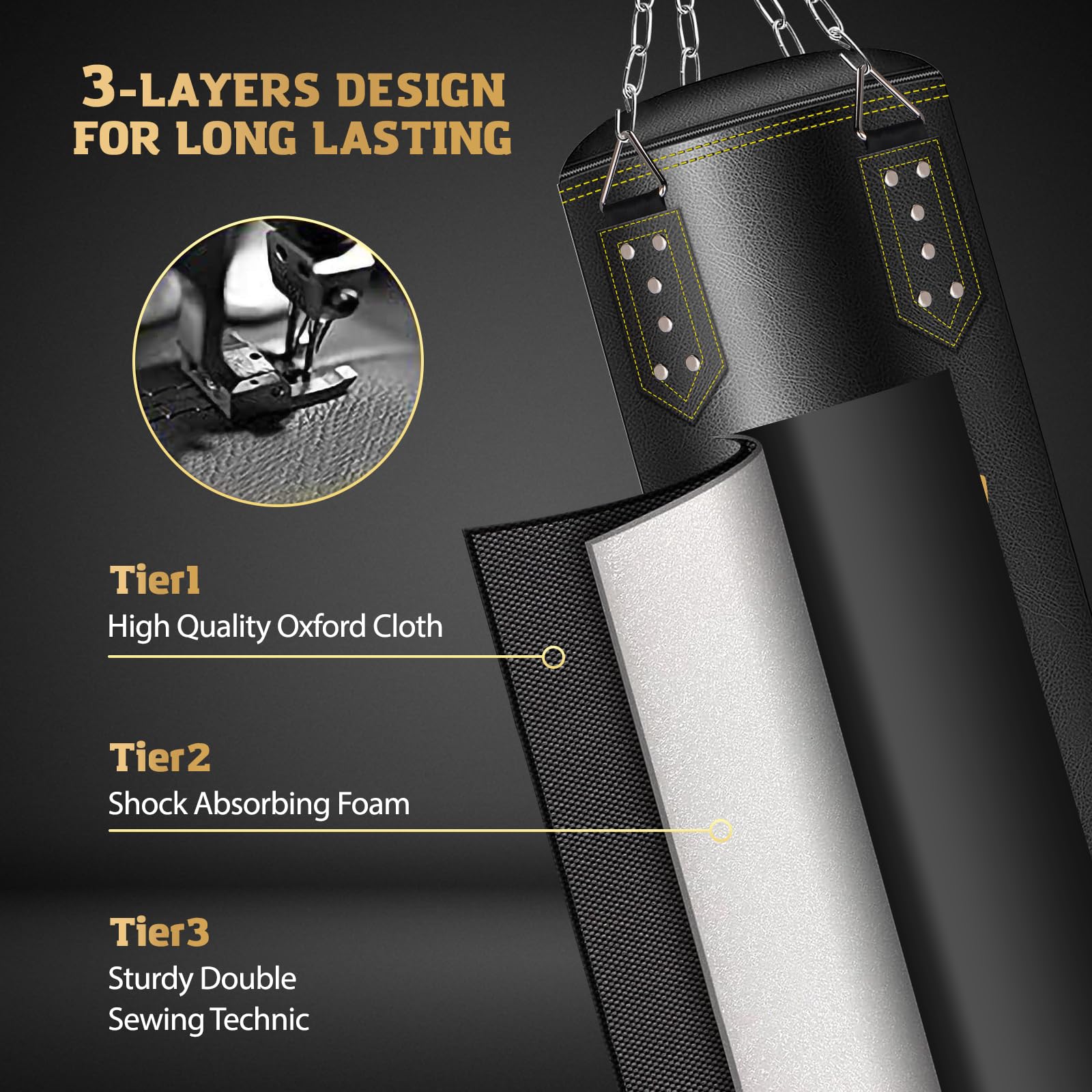 Punching Bag for Adults, 4ft PU Leather 6 in 1 Heavy Boxing Bag Set, Punching Bag with 12oz Boxing Gloves, Hand Wraps, Hanging Bag for MMA Karate Kickboxing Muay Thai Boxing Home - Unfilled