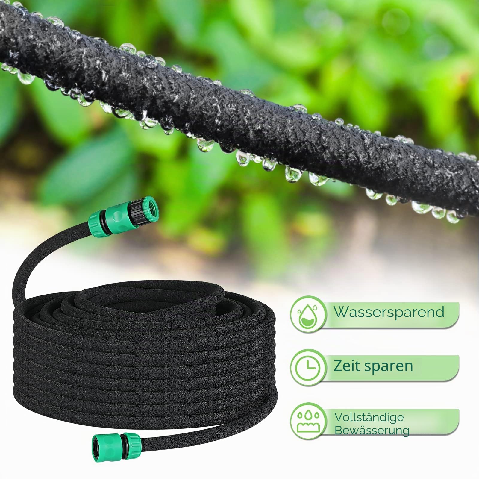 Tropfschlauch Set, Garten Tropfschläuche, Perlschlauch für Tropfbewässerung, Bewässerungsschlauch mit 4 Stück Tropfschlauch T-Stück für Gemüsebeet, Gartenbeete, Rasen, Bäume