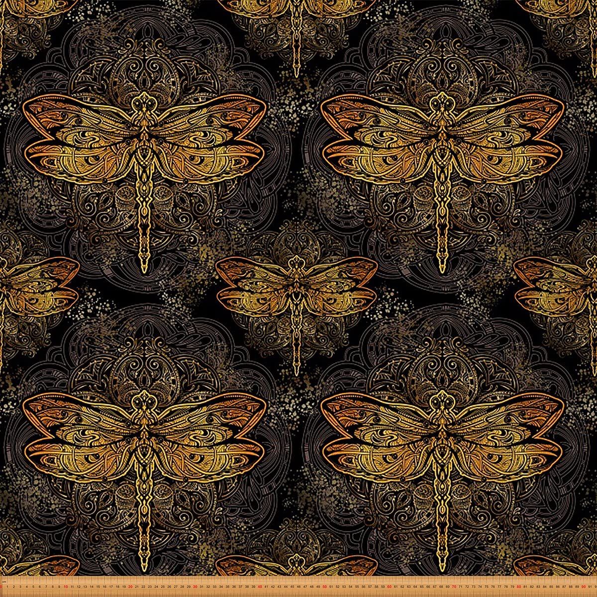 Dragonfly Upholstery Fabric,Ornamental Dragonfly Fabric by The Yard,Luxury Boho Mandala Fabric for Upholstery and DIY Projects,Outdoor Fabric,5 Yards,(L460*W150cm) Golden Black