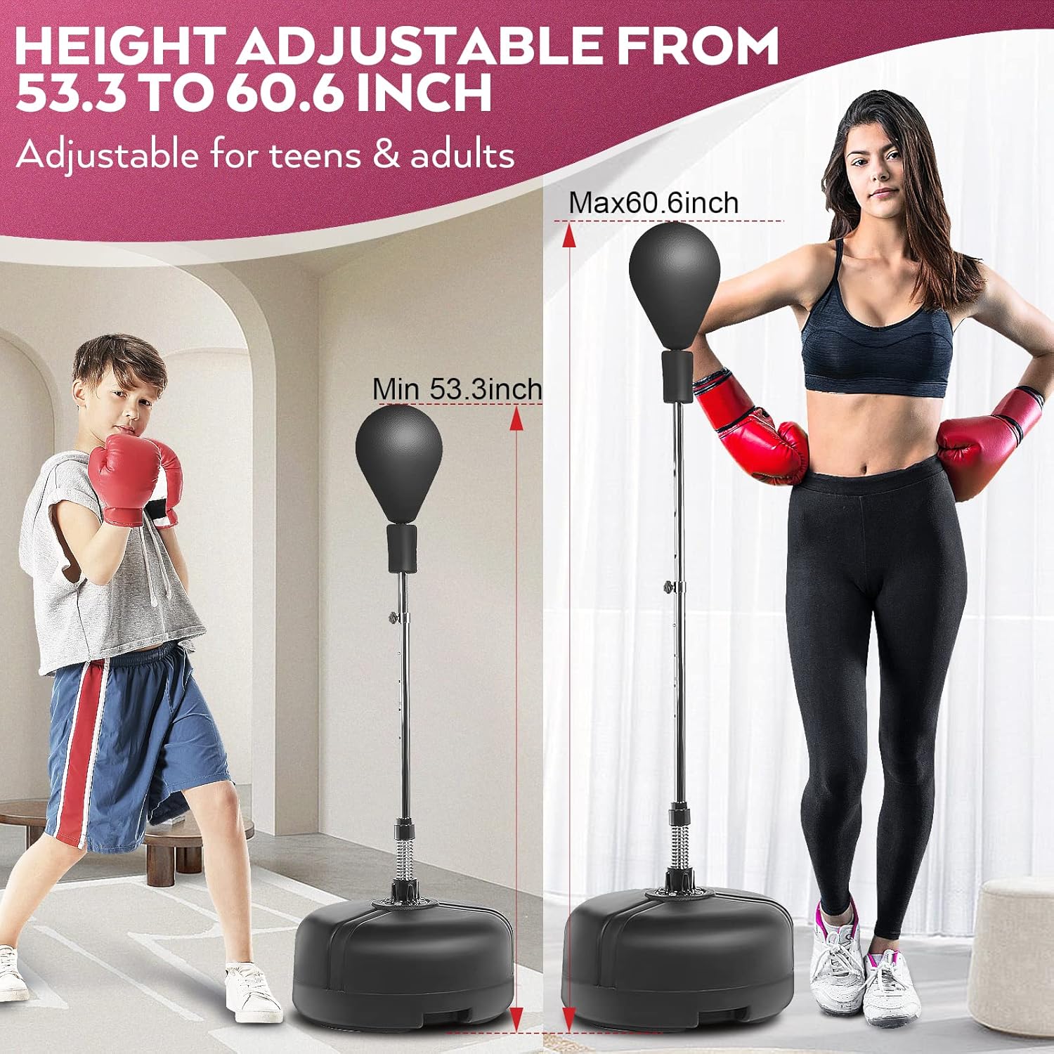 Hicient Reflex Bag Free Standing Punching Bag Adjustable Height Boxing Bag Speed Punching Bags for Adults & Kids (US Stock) (Black) : Sports & Outdoors
