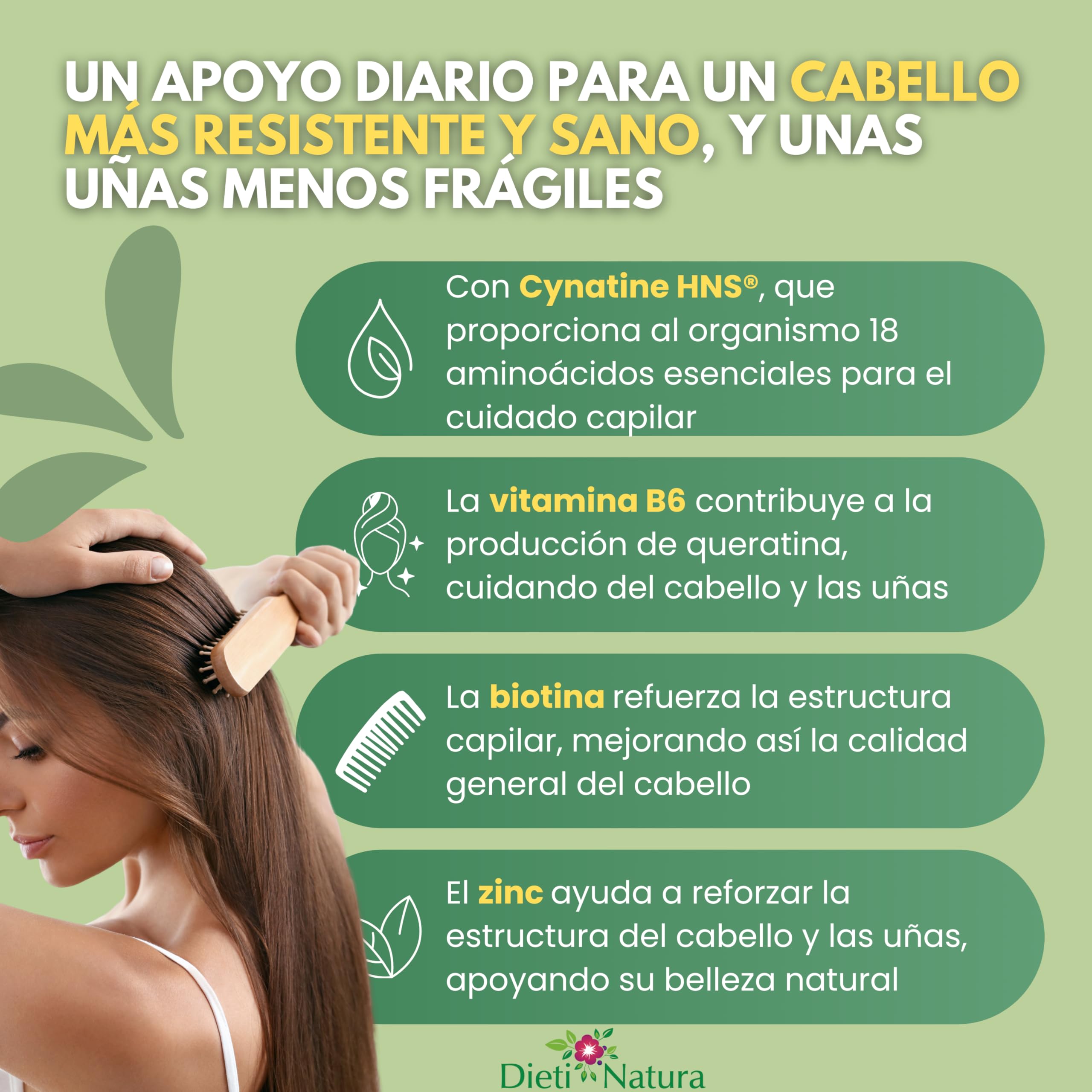 Dieti Natura Keratina Pack 3 de 60 Cápsulas Cabello y Uñas Fuertes - Keratina Cynatine HNS® para Fortalecer Cabello - Vitaminas Cabello Mujer y Hombre con Biotina B8, Zinc y Vitamina B6
