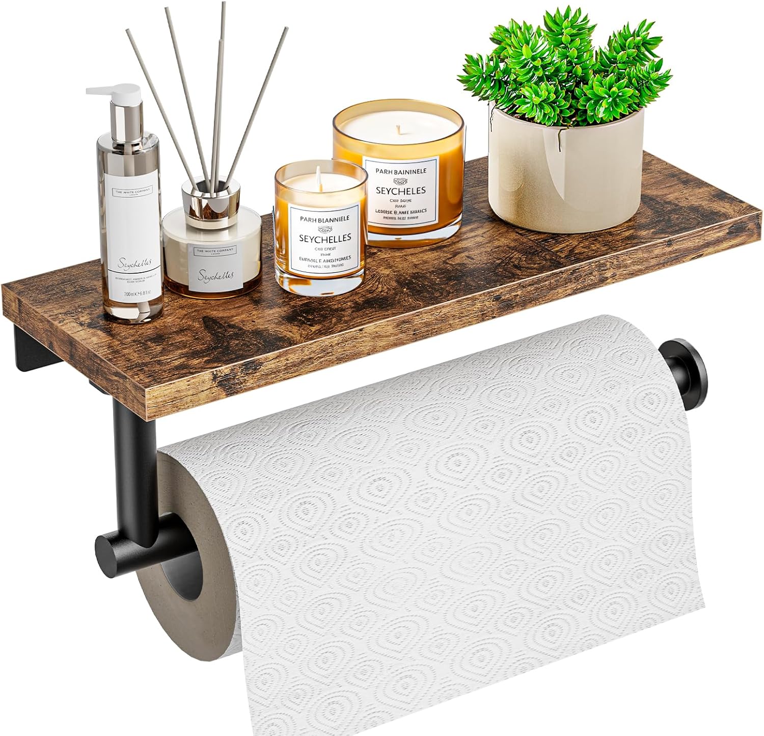 Paper Towel Holder Wall Mount with Shelf – Wooden Hanging Paper Towel Holder for Bathroom, Wall Mounted Hand Towel Holder, Paper Towel Rack for Bathroom, Kitchen, Laundry Room, Rustic Brown Paper Towel Holder Wall Mount with Shelf – Wooden Hanging Paper Towel Holder for Bathroom, Wall Mounted Hand Towel Holder, Paper Towel Rack for Bathroom, Kitchen, Laundry Room, Rustic Brown