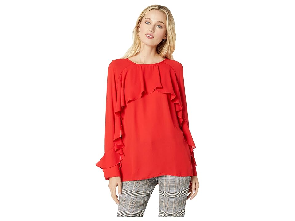 

eci Long Sleeve Ruffled Blouse (Red) Women's Blouse