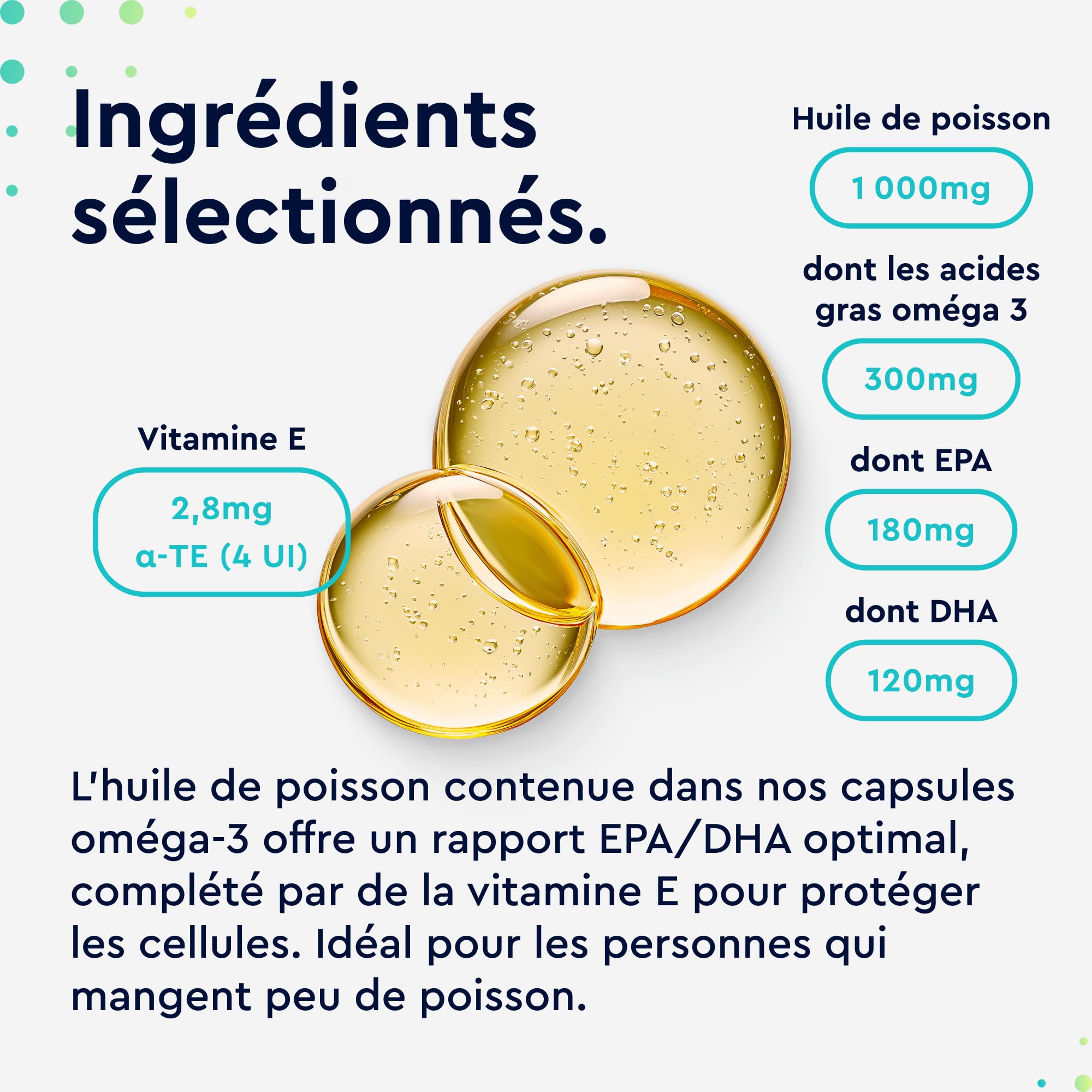 Oméga 3 1000mg Huile de Poissons Sauvages, 400 Gélules Biodisponibles, EPA 180mg DHA 120mg, Haute Concentration Acides Gras, Soutient le Cerveau, Cœur, Tension Artérielle, Sans Additifs