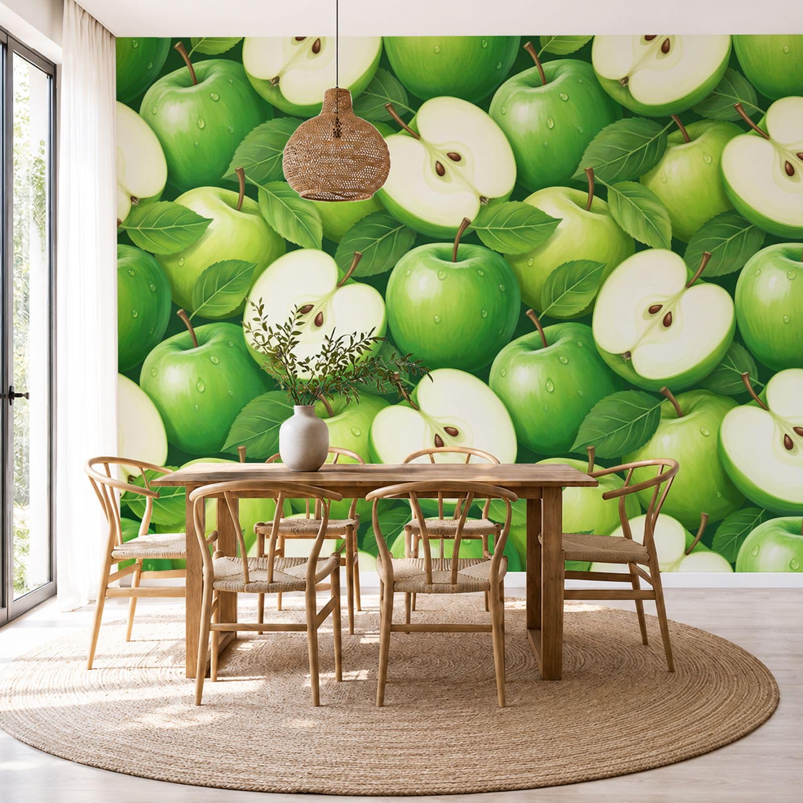 Papier peint panoramique été fruits pomme verte déco murale chambre coucher 350x256