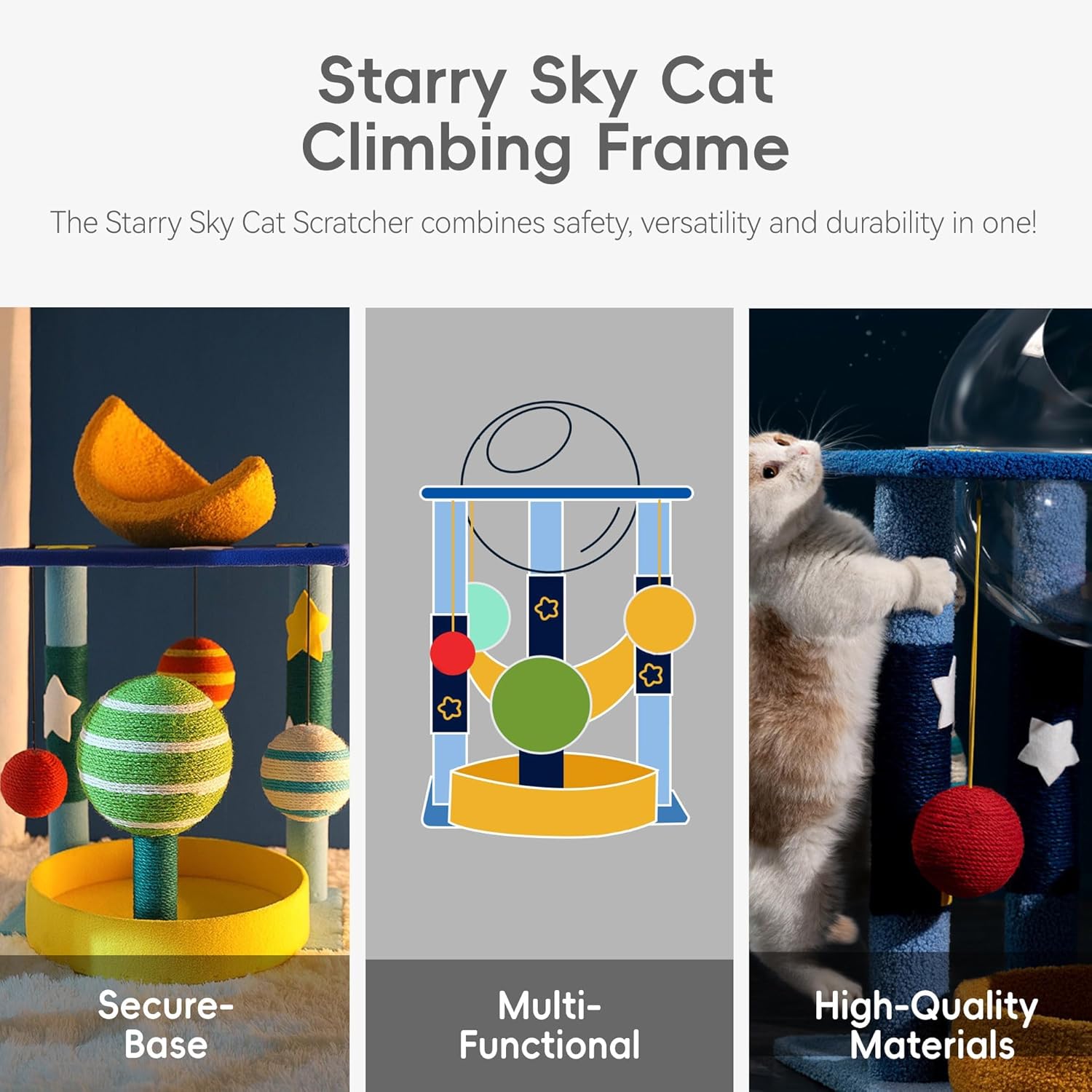 35 Inch Starry Sky Cat Tree Tower | Multi-Layer Cats Furniture with Space Capsule | Cat Bed & House Combined | Durable Cat Scratching Post for Indoor