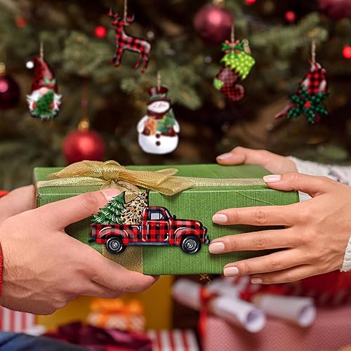 Miniatura 6 de 24 adornos de madera de gnomo de Navidad, muñeco de nieve, camión, recortes de copo de nieve para colgar en el árbol, manualidades de decoración