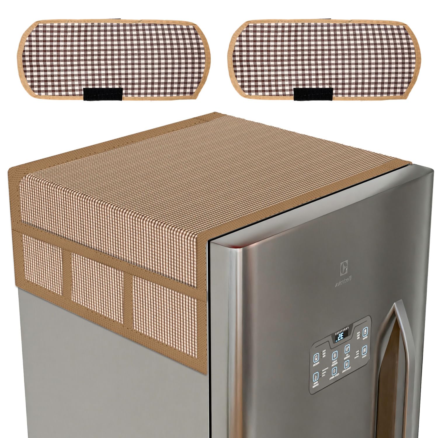 Kuber Industries Fridge Top Cover & Handle Cover Set | Non-Woven Refrigerator Cover & Handle Cover Combo Set | Barik Check Fridge & Handle Cover | Brown (B0CWLPBZ17) Amazon Price History, Amazon Price Tracker