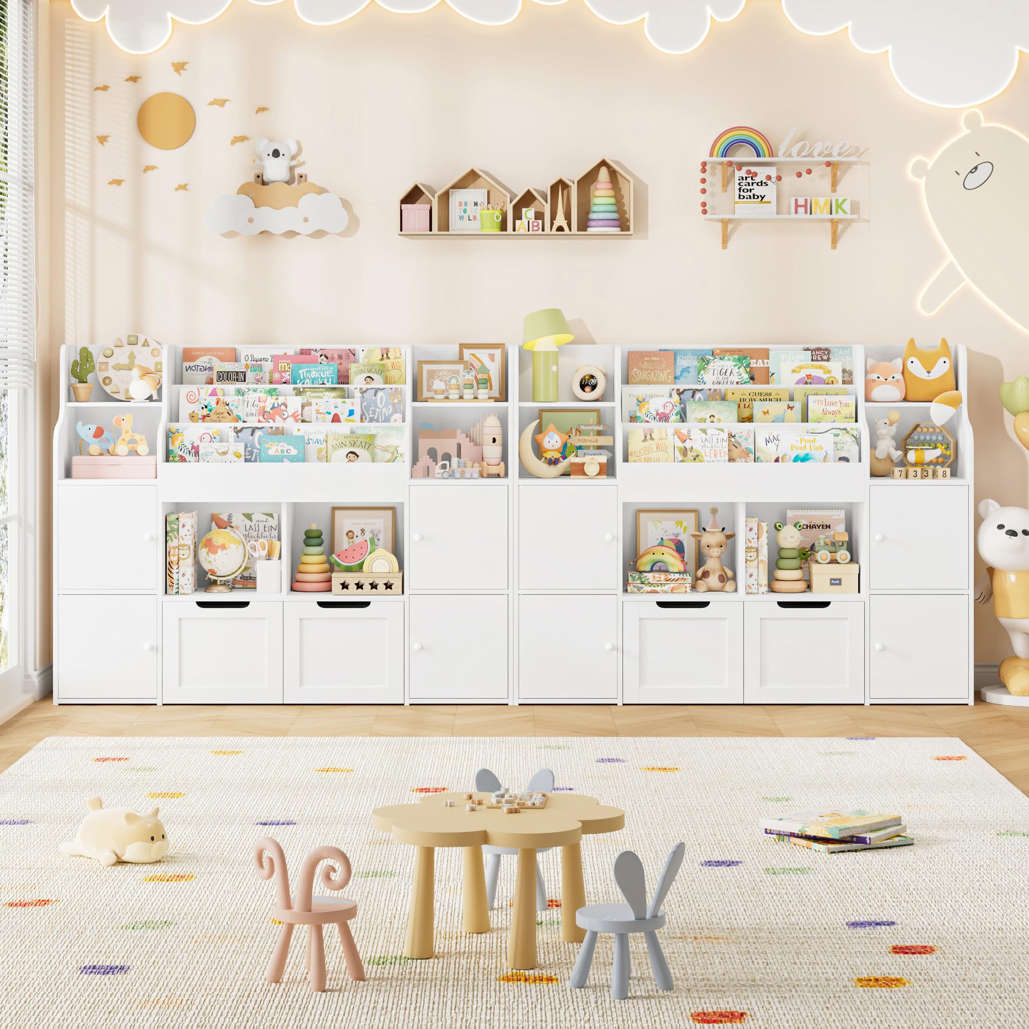 FOREHILL Kinderregal mit 8 Boxen Kinderschrank Holz Bücherregal für