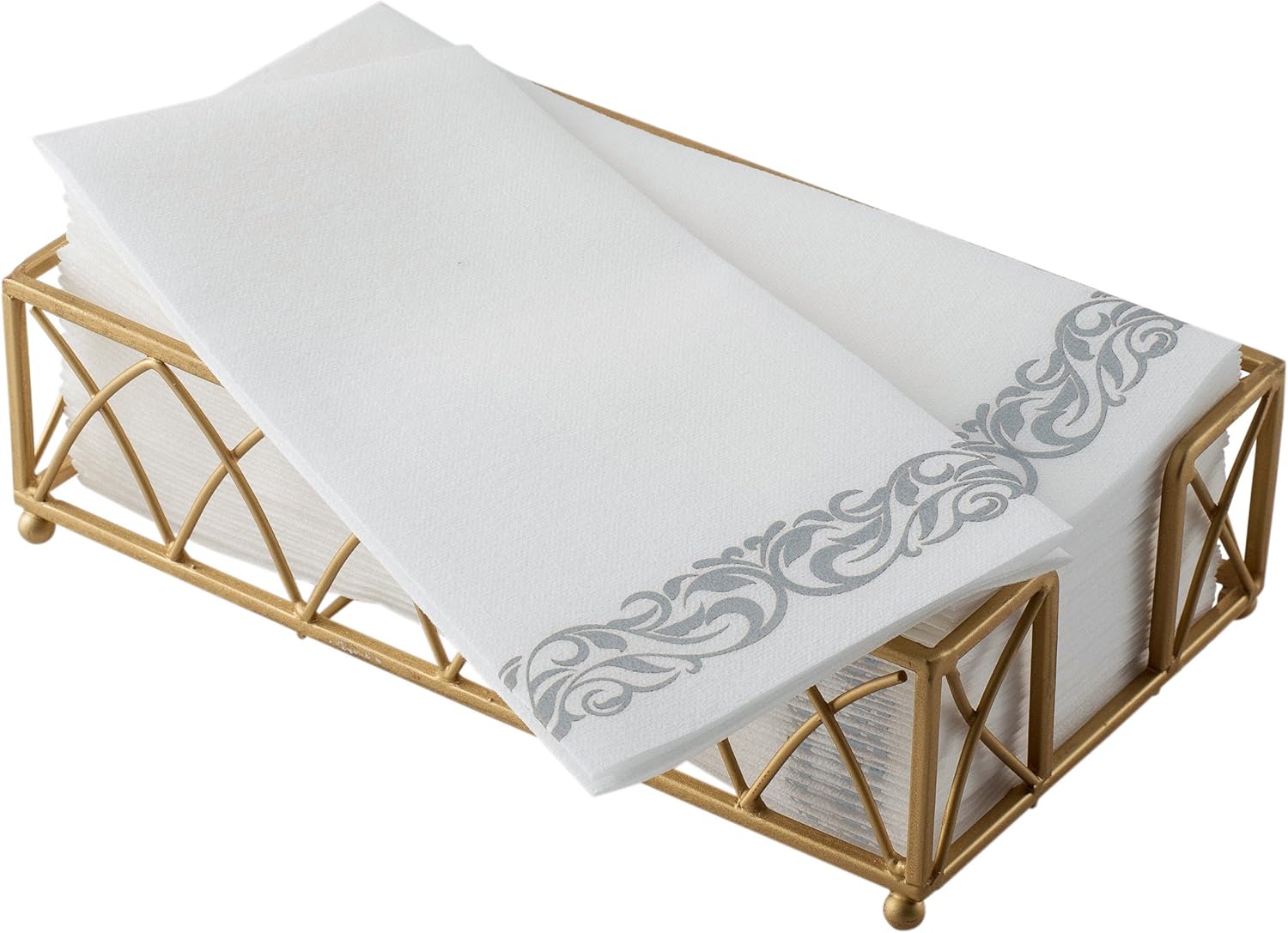 200-Pack BloominGoods Disposable Guest Towels for Bathroom - Linen-Feel Hand Towel -Paper Napkins for Party, Wedding or Dinner - Premium Quality Soft Absorbent Napkins White and Silver 8.5 X 4" Folded