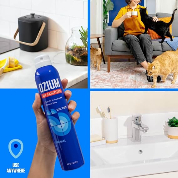 Ozium 8 Oz. Air Sanitizer & Odor Eliminator for Homes, Cars, Offices and More, Original Scent - 4 Pack | Reduces Airborne Bacteria Eliminates Smoke & Malodors