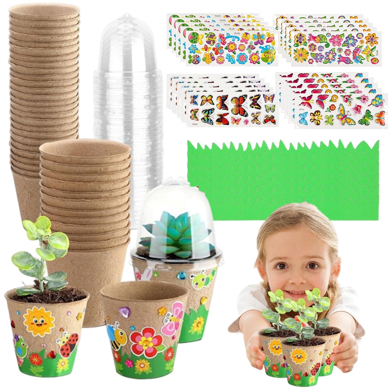 Macetas Infantiles | 30X Macetas Pequeñas con Cúpulas - Kit De Manualidades De Jardín En Papel con Calcomanías para Aprender A Sembrar En Exteriores