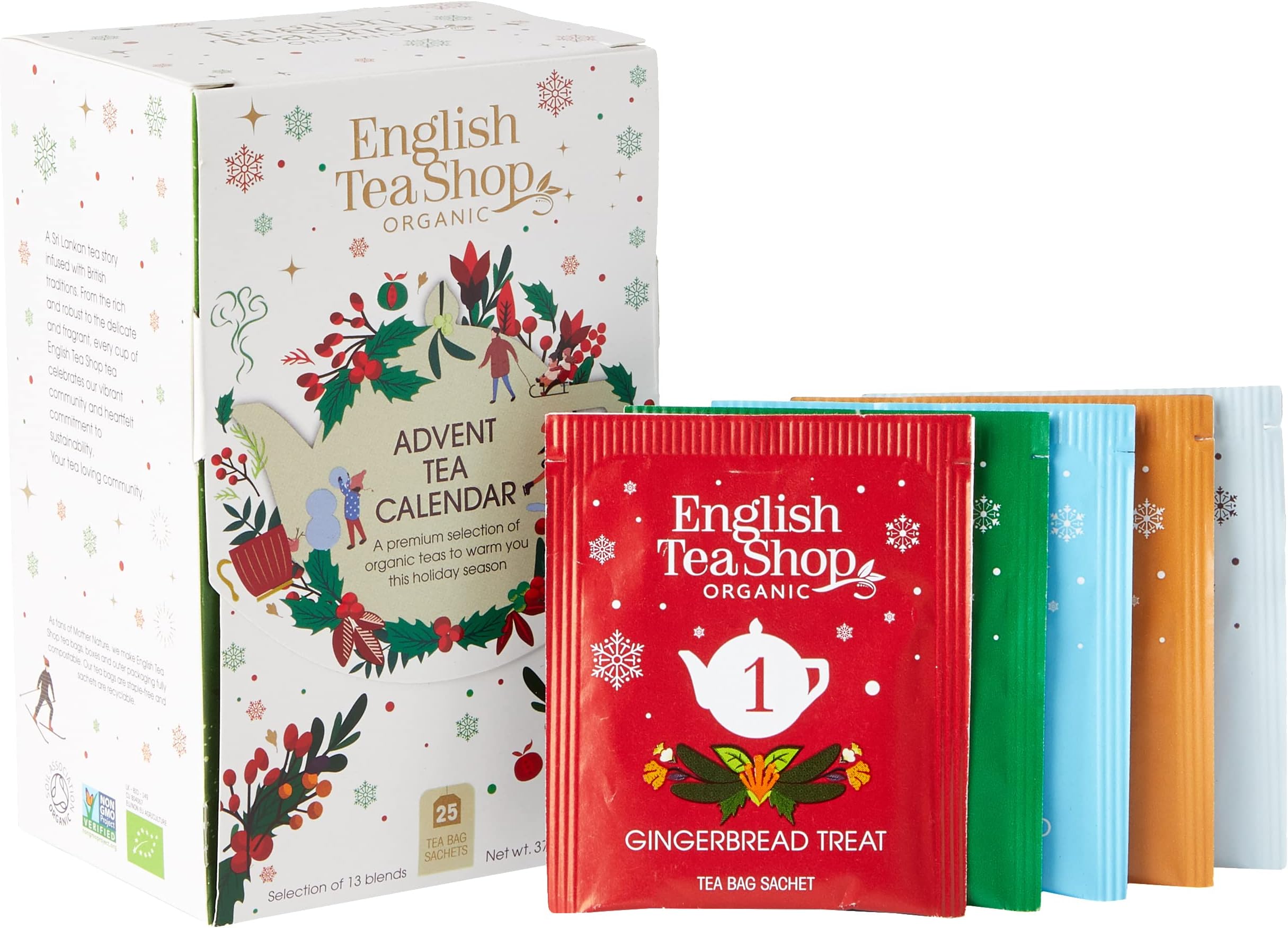 English Tea Shop Organic White Advent Calendar, 25 Tea Bag Sachets