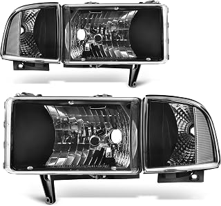 AUTOSAVER88 Headlights Assembly Compatible with 1994-2001 Dodge Ram 1500/1994 1995 1996 1997 1998 1999 2000 2001 2002 Ram 2500 3500 Pickup Black Housing Clear Reflector Clear Lens with Corner Lights
