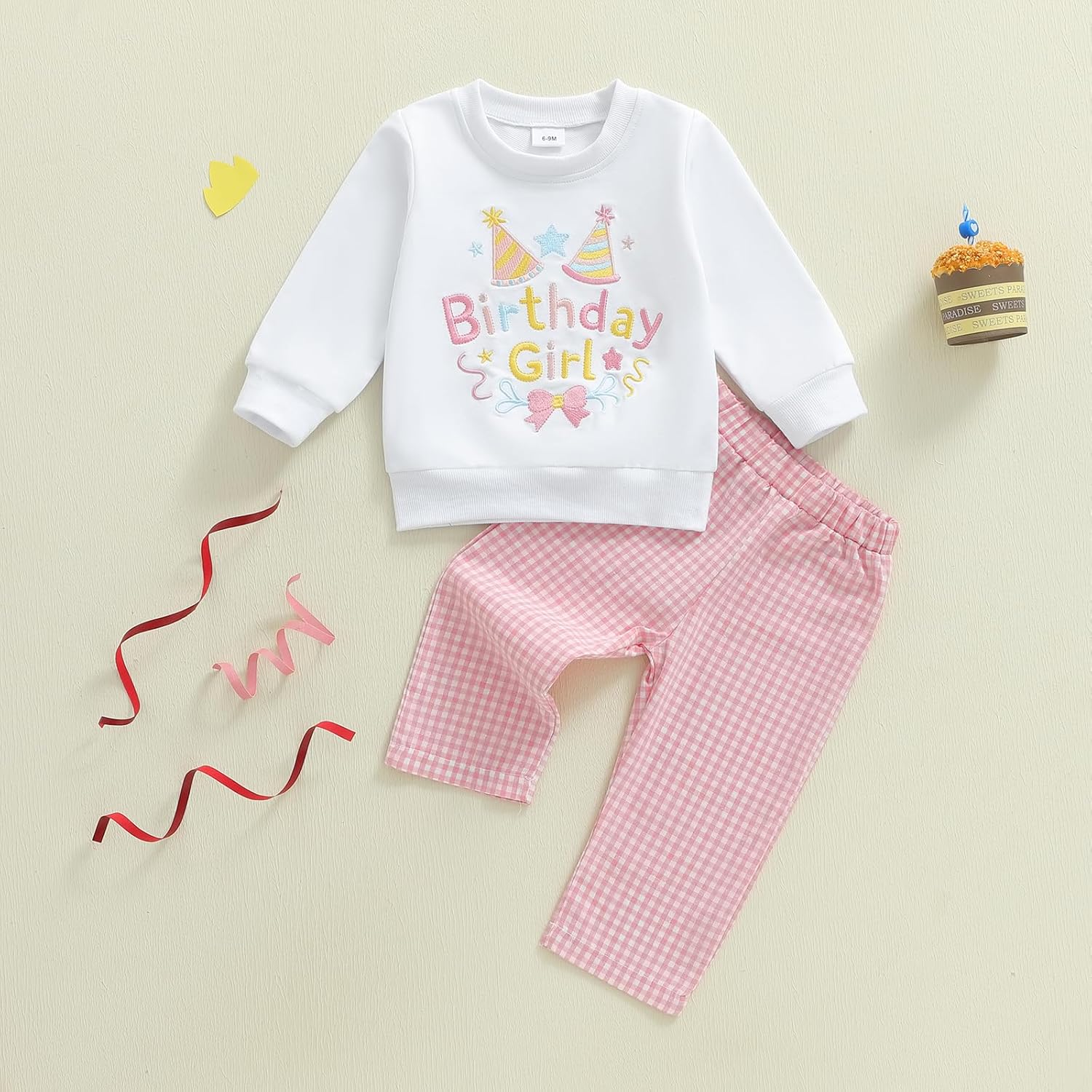 Kayotuas Toddler Baby Girl Birthday Outfit Birthday Girl Shirt and Gingham Plaid Pants Set Smash Cake Clothes Fall Spring - Image 3