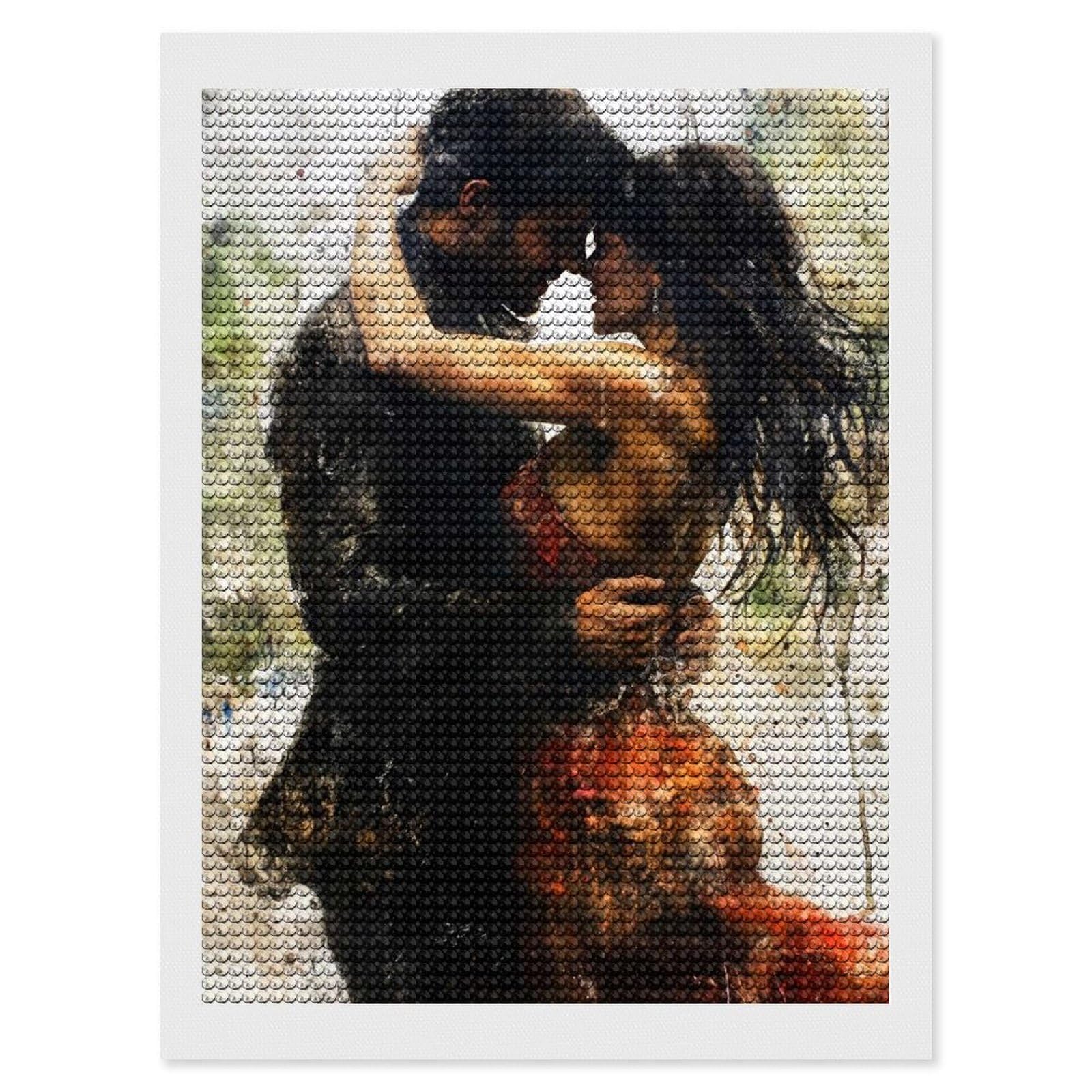 Junmoney Passionate Couple Embracing Diamond Art Kit 12"x16", Creative Leisure Activity, Complete Accessories, Vintage Style Decor, for Women