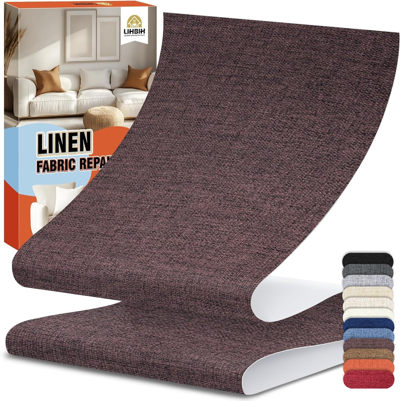 Photo 1 of Linen Fabric Repair Tape 4.7x63 Inch, Self Adhesive Couch Patch Repair Fabric Tape for Furniture, Linen Patch Kit for Couch, Carpet, Upholstery, Chair, Sofa, Cushion, Bag (Dark Brown)