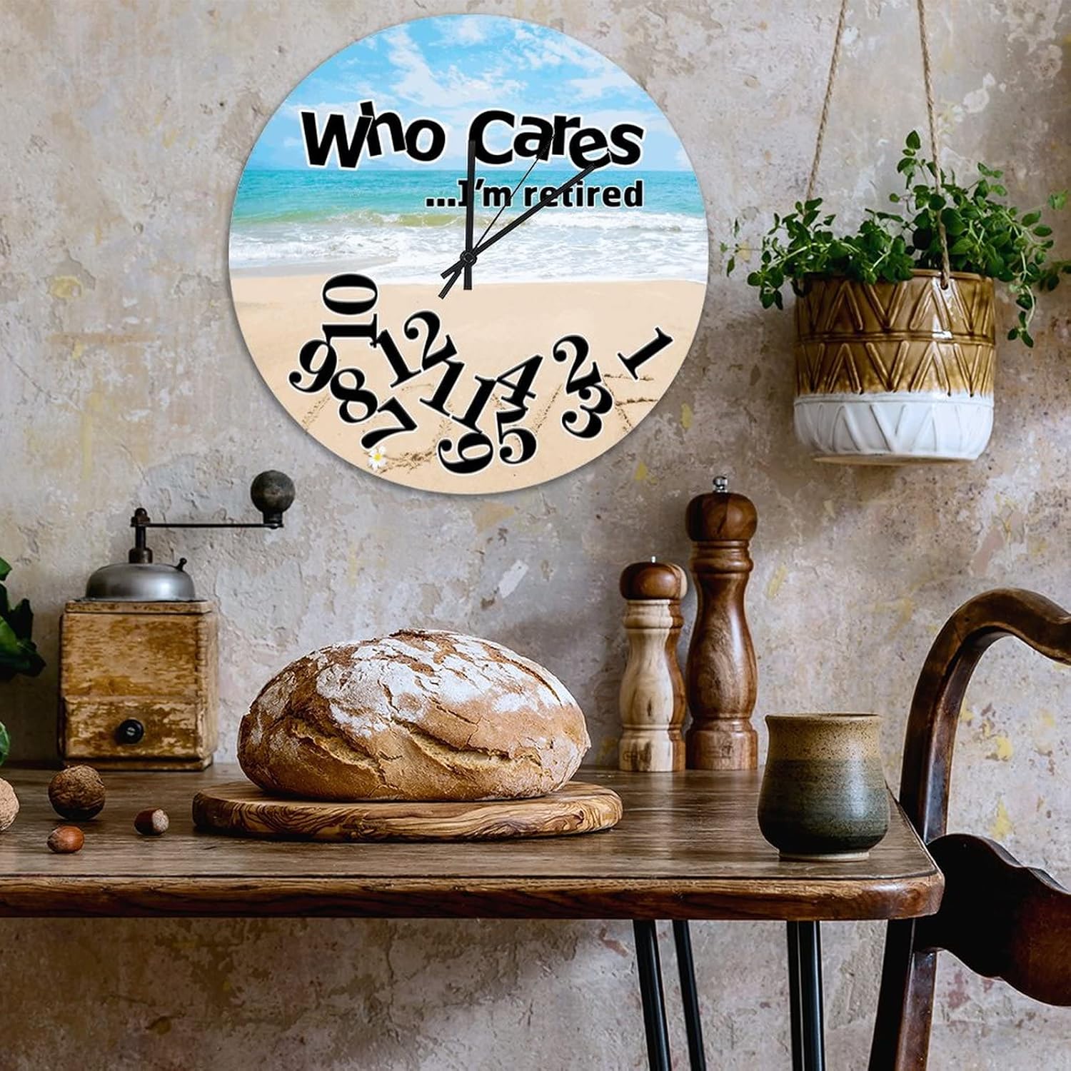 Beach Country Souvenir Gift Clock for Wall Funny Gift for Retirement Clock Who Cares I'm Retired Beach Clocks for Wall Battery Operated Silent Clocks for Living Room 15inch