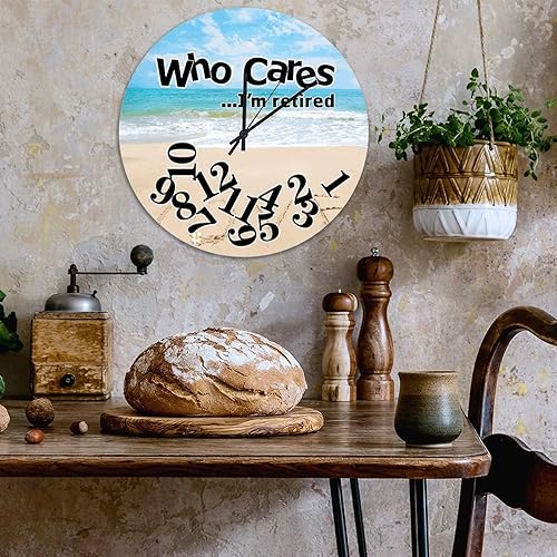 Miniatura 4 de Reloj de regalo de recuerdo de playa para pared, divertido regalo para reloj de jubilación, reloj de playa Who Cares I'm Retired para pared,