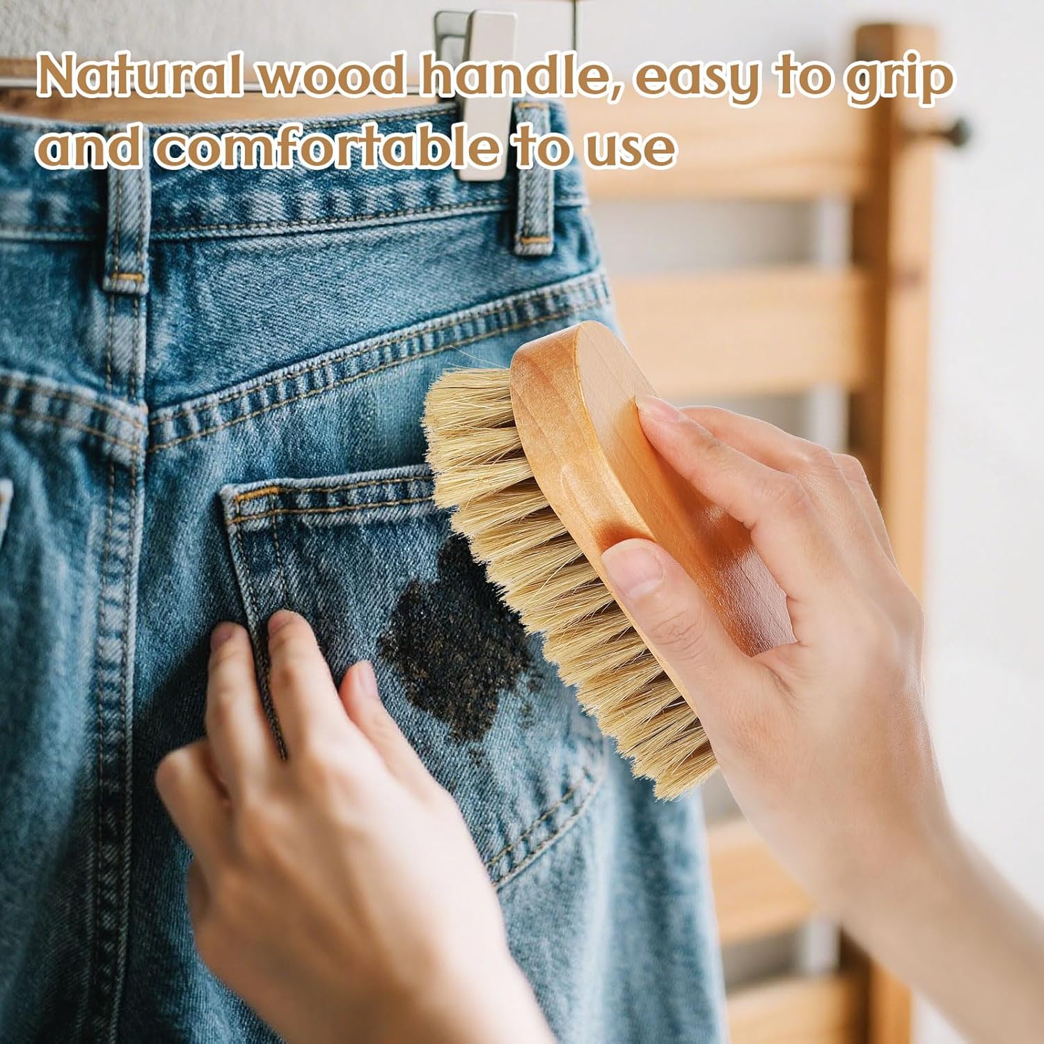3 Pcs Wood Laundry Stain Brush Stain Remover Brushes with Boar Bristle Small Stain Brush for Clothes for Scrubbing Stains from Furniture Fabric Leather(3 Pcs E) - Image 5