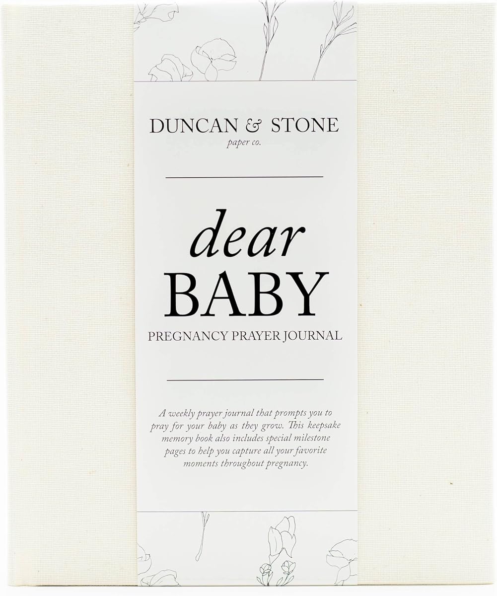 Duncan & Stone Christian Pregnancy Journal, Milestone Keepsake, Ivory | 110-page linen Christian pregnancy journal & devotional for milestones; a faith-based gift for expecting moms