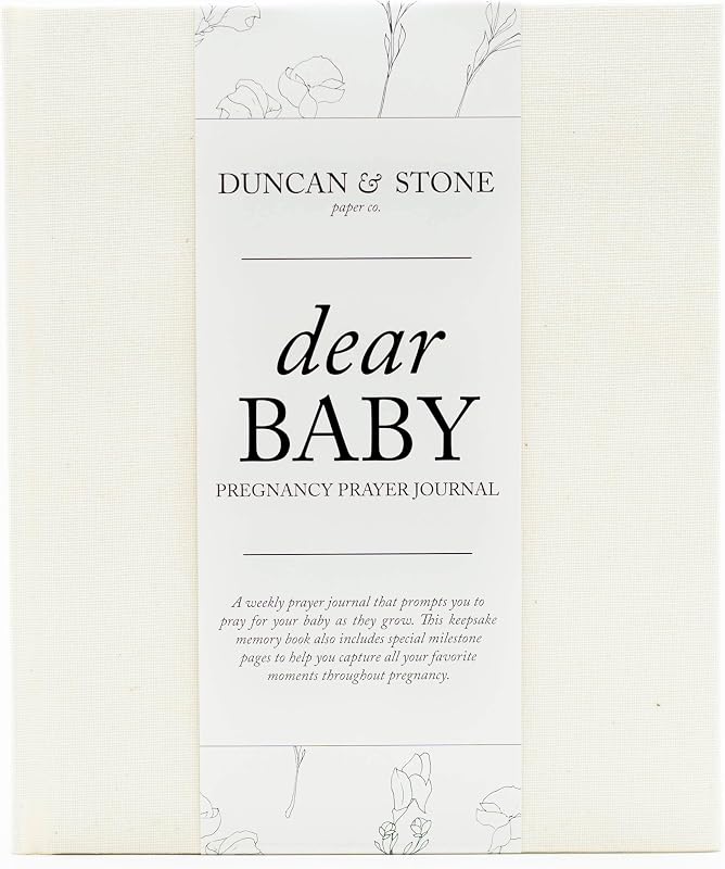 Duncan & Stone Christian Pregnancy Journal, Milestone Keepsake, Ivory | 110-page linen Christian pregnancy journal & devotional for milestones; a faith-based gift for expecting moms