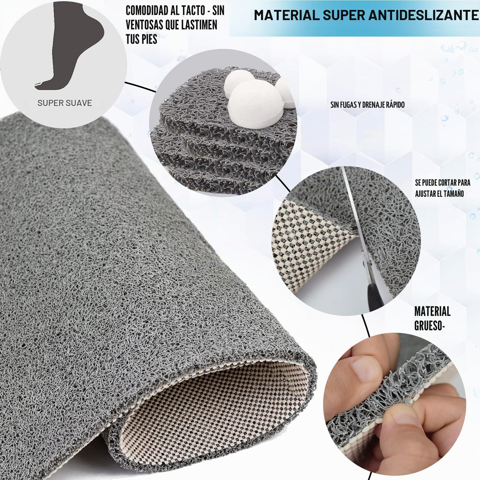 Alfombrilla de Ducha XXL, Antideslizante, sin ventosas, para Superficie de bañera Texturizada, Alfombrilla de baño para Ducha y baño, Secado rápido, 60 × 120 cm, Gris