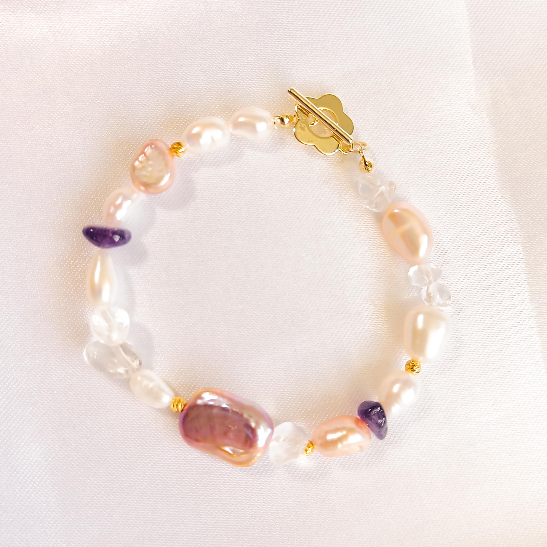 Bracelet Artisanal - Élégance Naturelle - Perles Baroques & Pierres Semi-Précieuses - Énergie Positive Femme