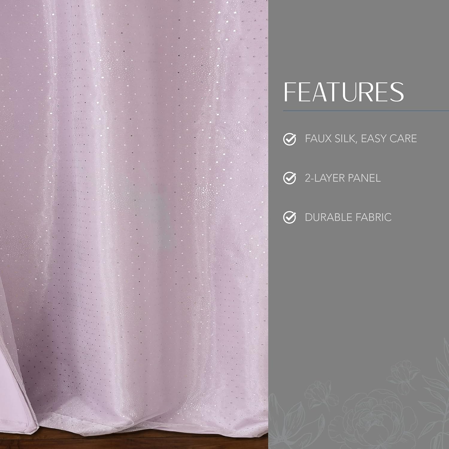 Elrene Home Fashions Aurora Kids Sheer Sparkle Overlay Blackout Window Curtain Panel, Lavender, 52"x84"